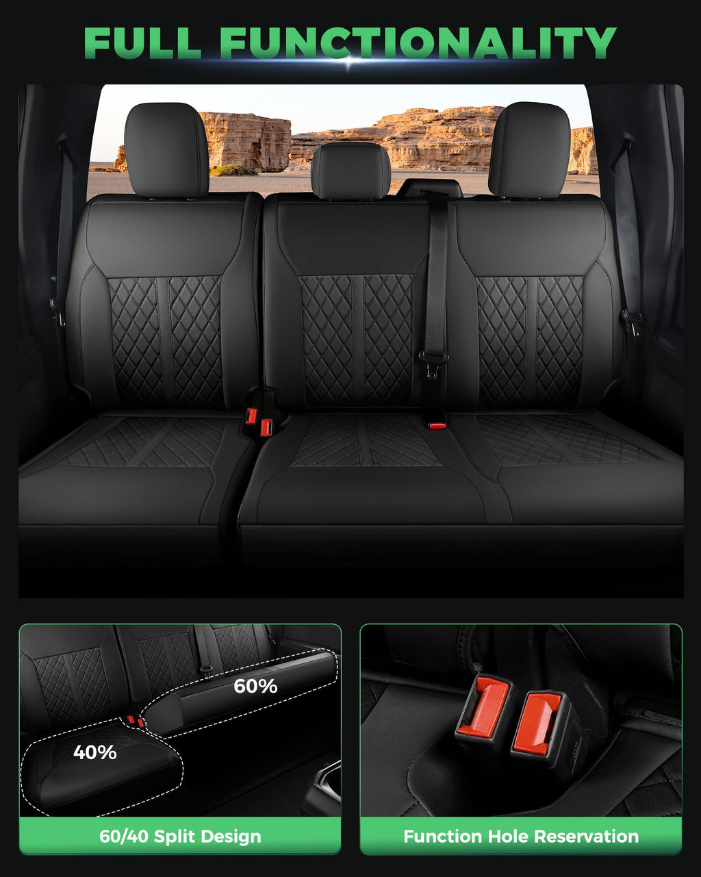 for Ford F150 Leather Seat Covers, Super Crew Cab XL XLT 2015-2020, F250 F350 F450 Super Duty Crew Cab 2017-2022,Custom Truck Seat Cover Full Set, Pickup Accessories, Black (Bucket Seat)
