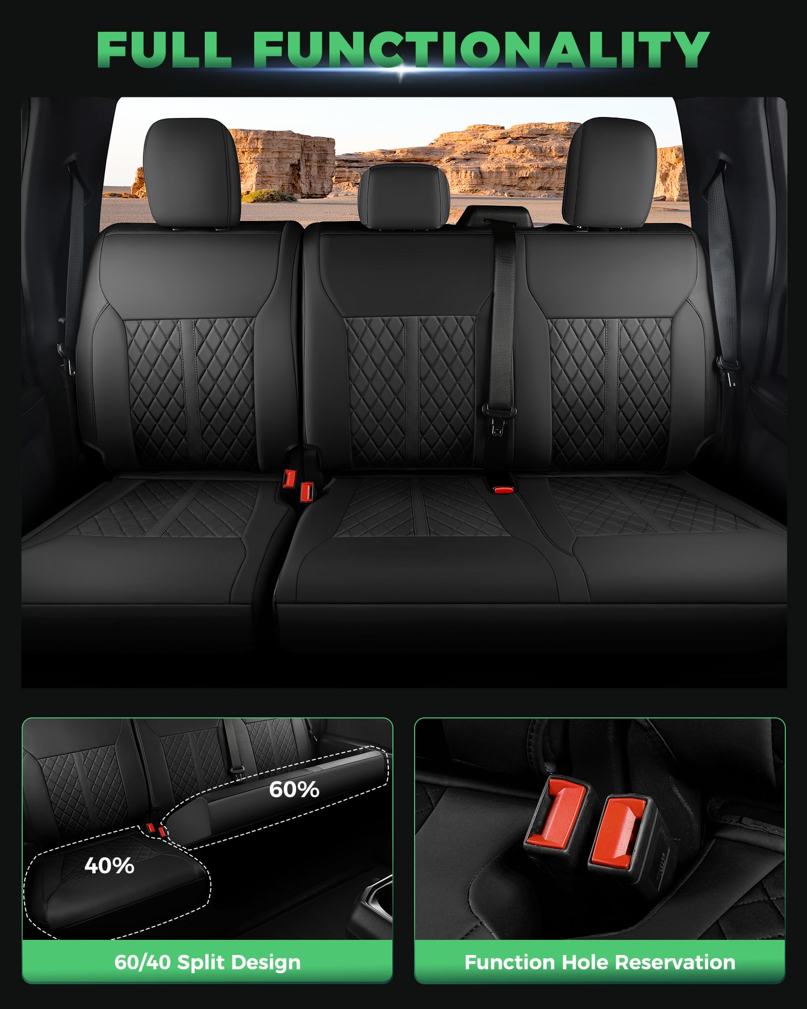 for Ford F150 Leather Seat Covers, Super Crew Cab XL XLT 2015-2020, F250 F350 F450 Super Duty Crew Cab 2017-2022,Custom Truck Seat Cover Full Set, Pickup Accessories, Black (Bucket Seat)