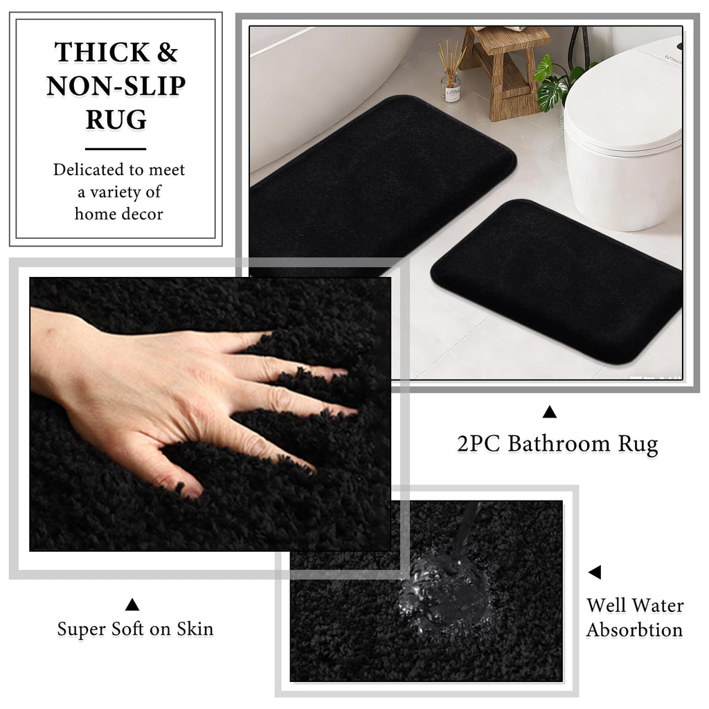XLHOMO 24 PCS Black Bathroom Accessories Set with Shower Curtain and Rugs, Bathroom Decor Set with Trash Can, Toilet Brush, Soap Dispenser, Toothbrush Holder, Tumbler, Soap Dish and Jars