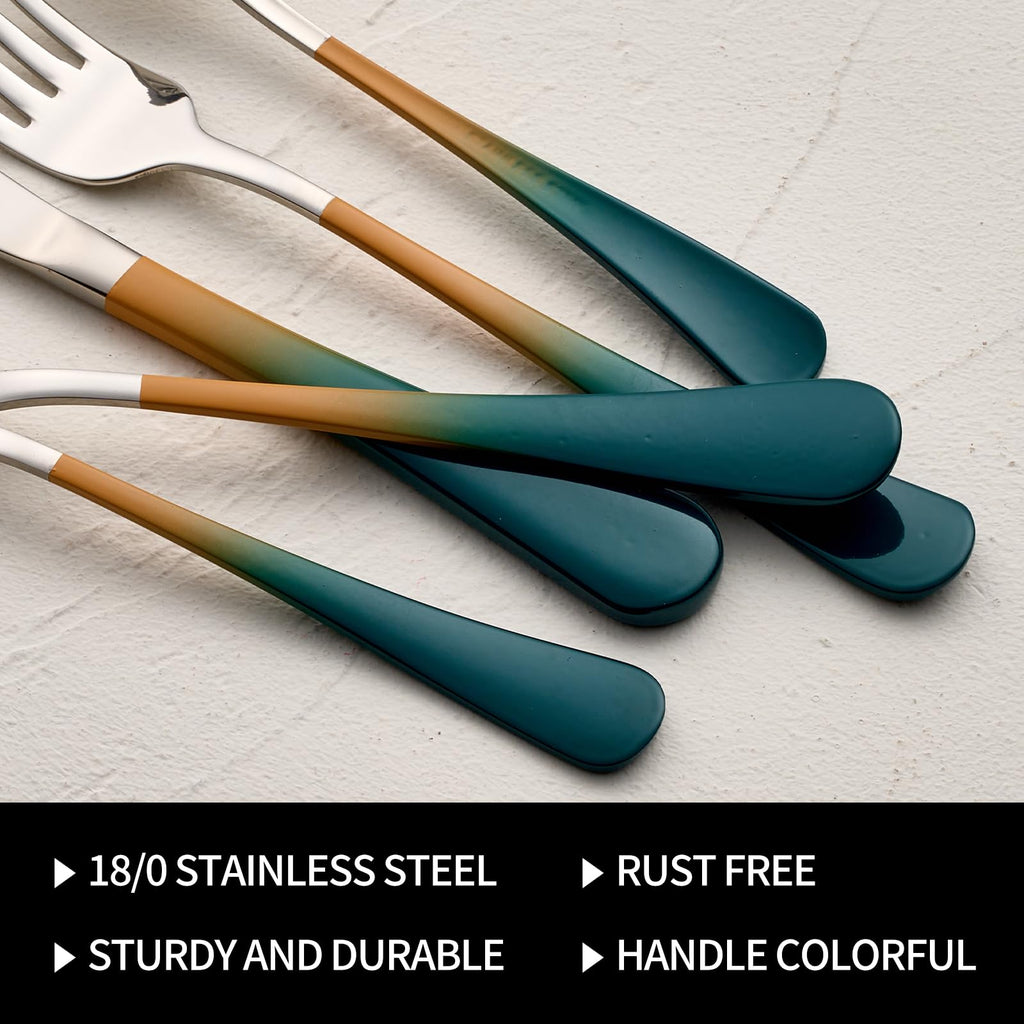 20-Pieces Blac and Pink Silverware Sets for 4,Pink Handle Stainless Steel Cutlery Set, Include Forks Spoons and Knives Set, Dishwasher Safe Utensil Sets for Home Restaurant