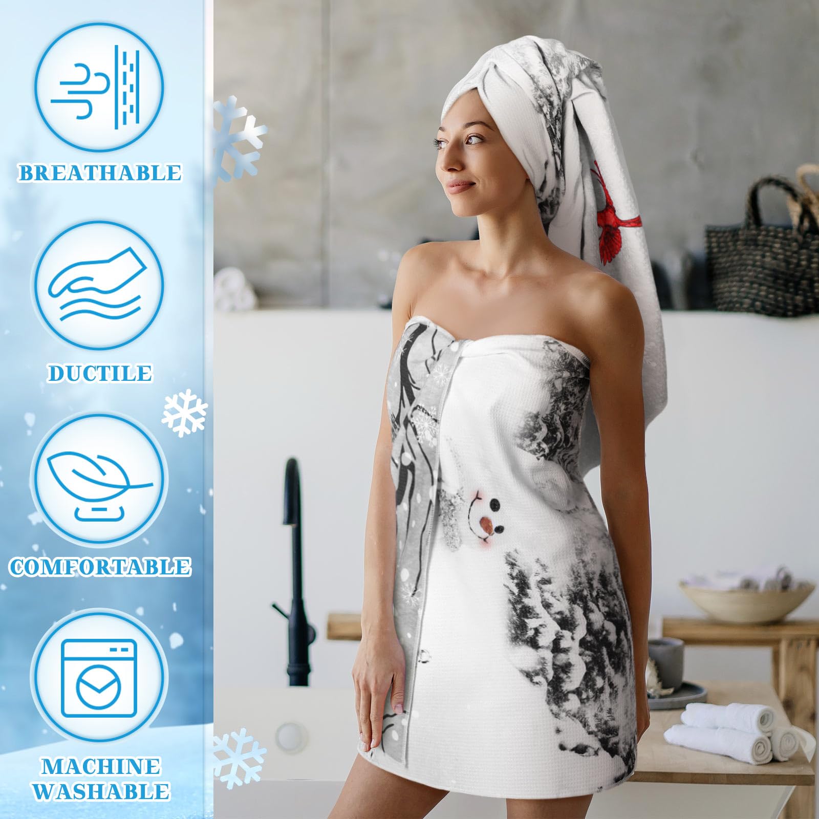 Preboun 3 Pack Christmas Gnome Bathroom Towels Set - Christmas Tree Hand Towels, Winter Snowflake Bath Towels, Soft Absorbent Dish Towels for Bathroom, Kitchen, Home, Hotel, Beach, Gym, Spa