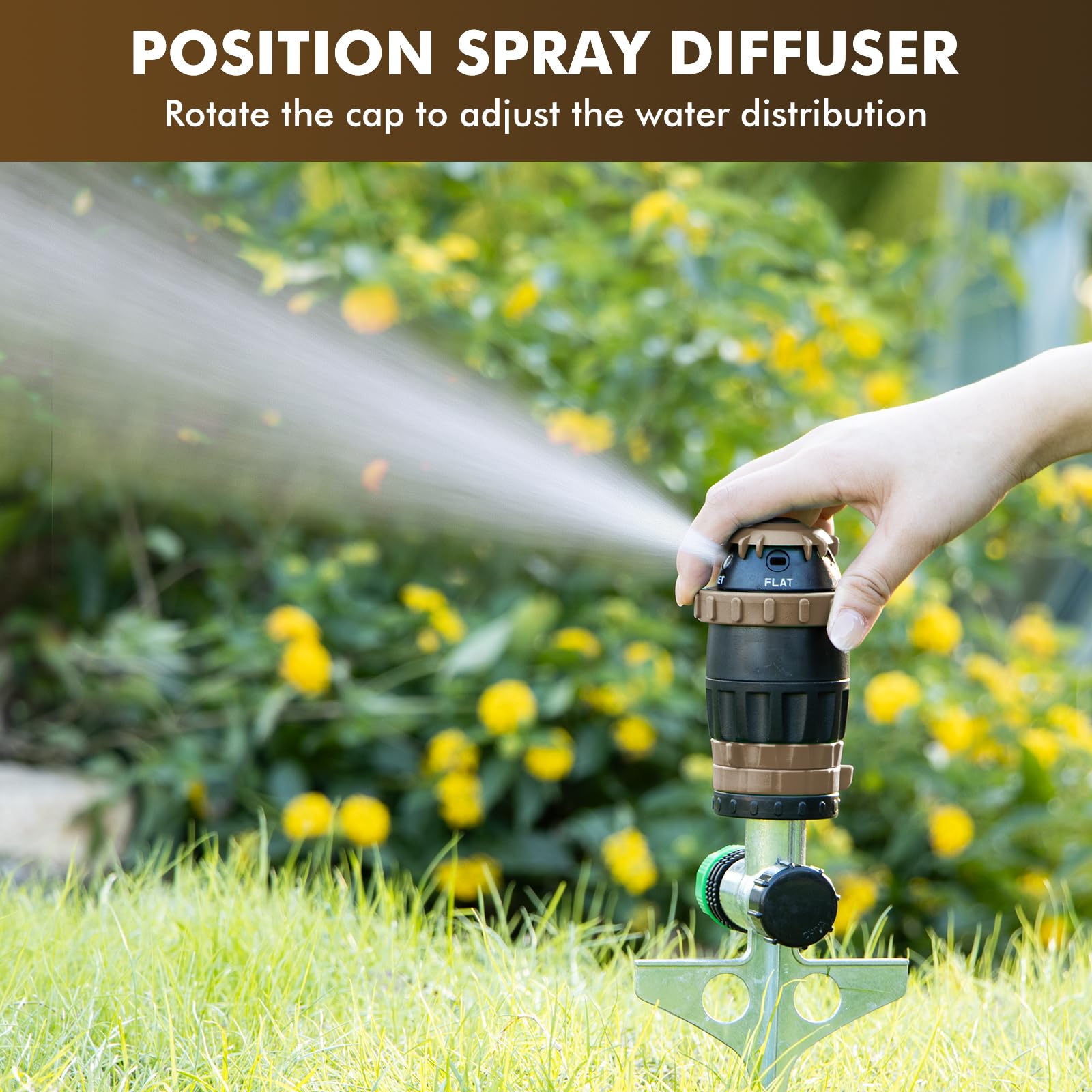 RESTMO Gear Drive Sprinkler with Metal Spike Base, 5-Pattern Heavy Duty Gardening Watering System, Multi-Adjustable Lawn Sprinkle for Garden Plant, Flower Bed and Large Yard Area Watering, Gray