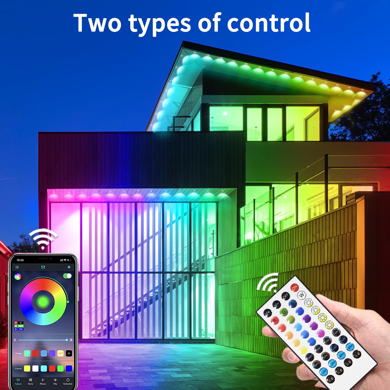 Yocrostar Permanent Outdoor Light,60ft RGB Eave Lights with App Control Remote,IP67 Waterproof LED Lights,Music Sync Outside Light for House,Halloween,Roof,Garden,Christmas Decorations