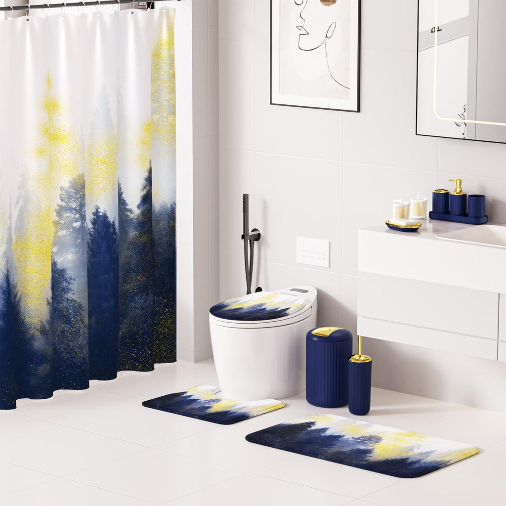 XLHOMO 24 PCS Black Bathroom Accessories Set with Shower Curtain and Rugs, Bathroom Decor Set with Trash Can, Toilet Brush, Soap Dispenser, Toothbrush Holder, Tumbler, Soap Dish and Jars