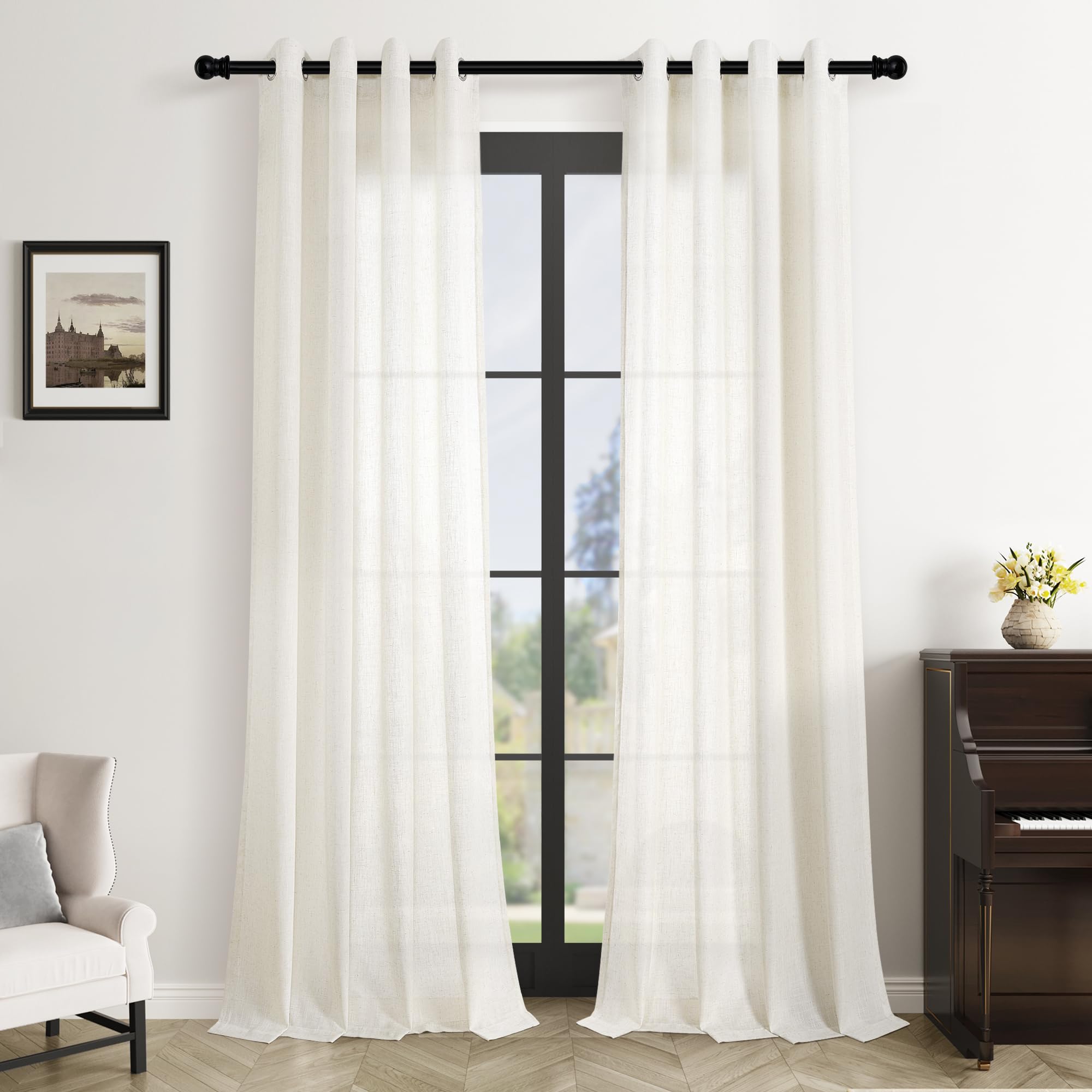 Aersas Black Bedroom Linen Curtains 63 Inch Length 2 Panel Privacy Energy Efficient Semi Sheer Black Linen Drapes for Living Room Modern Farmhouse Grommet Window Curtain for Nursery Office 52x63