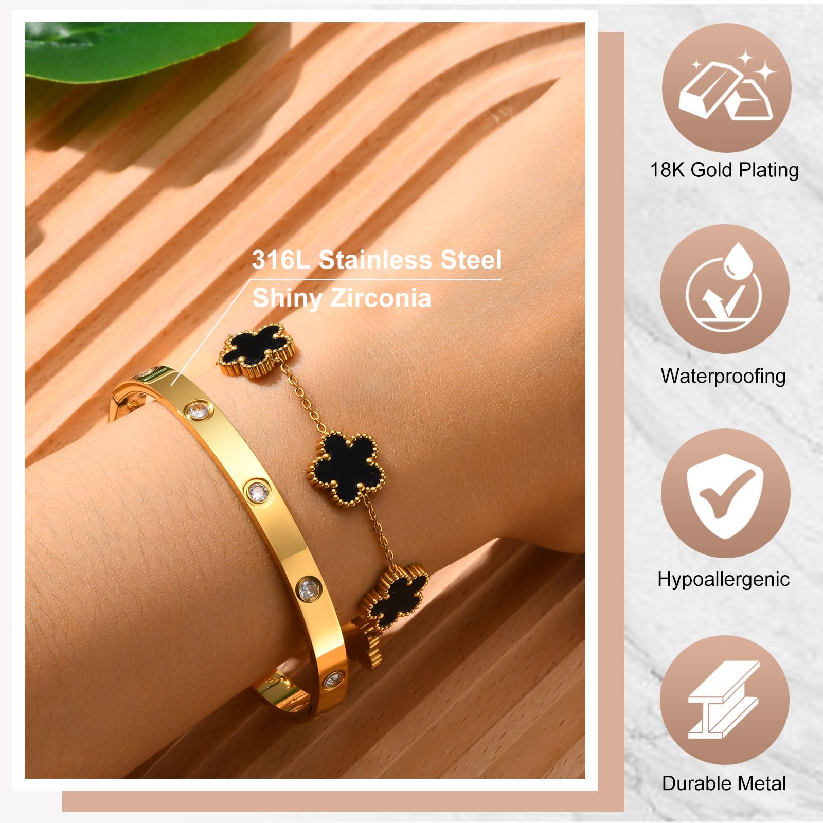 MPRAINBOW Womens Stackable Gold Bracelets Jewelry, 18K Gold Plated Floral Bangles Non Tarnish, Gold Cubic Zirconia Chain Set Trendy Gift,Christmas Valentines Birthday Gifts for Girlfriend