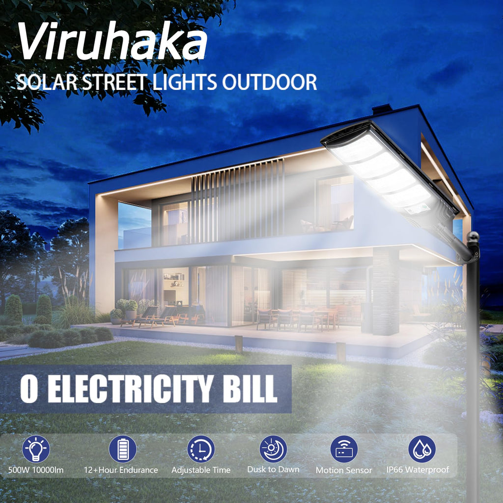 Solar Outdoor Lights,448LEDs Street Lights with 20000LM Hight Brightness, IP66 Waterproof Security Flood Light, Dusk to Dawn Solar Street Lights,for Exterior Wall, Patio, Yard, Deck, Garden