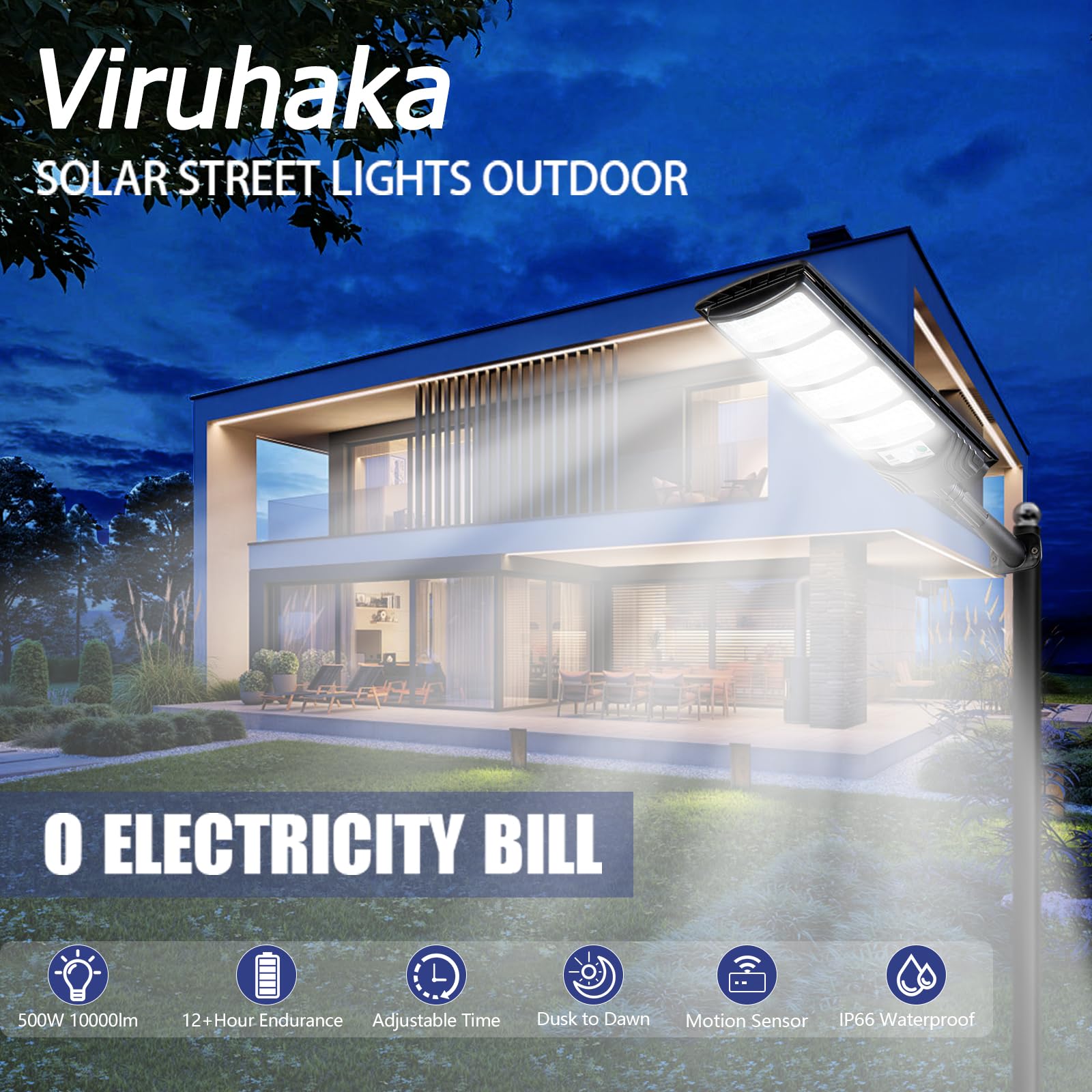 Solar Outdoor Lights,448LEDs Street Lights with 20000LM Hight Brightness, IP66 Waterproof Security Flood Light, Dusk to Dawn Solar Street Lights,for Exterior Wall, Patio, Yard, Deck, Garden