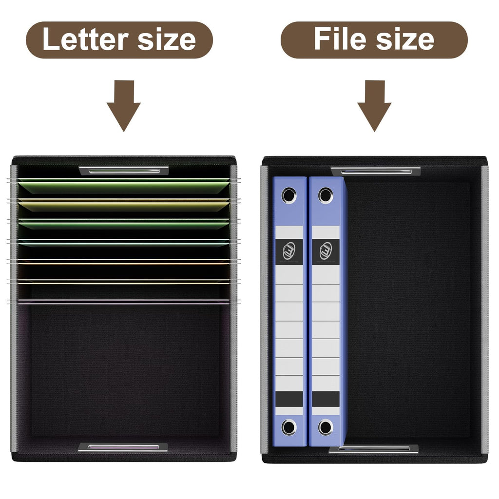 File Organizer Box with Lid, Collapsible Faux Leather Hanging File Folder Box Organizer with Plastic Slides, Decorative Home/Office Filing System Boxes for File and Folders Storage
