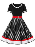 Nihsatin Vintage 1950s Retro Rockabilly Swing Dress Polka Dots Cocktail Dress with Belt