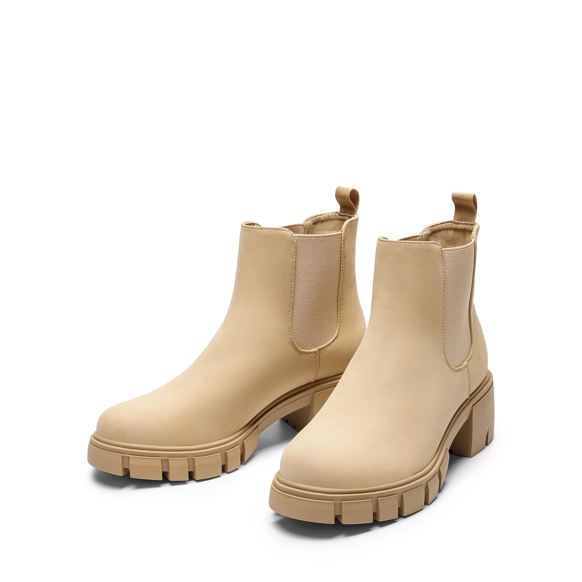 DREAM PAIRS Women's Elastic Chelsea Ankle Boots Platform Low Chunky Block Heel Lug Sole Slip on Fall Heeled Booties Shoes
