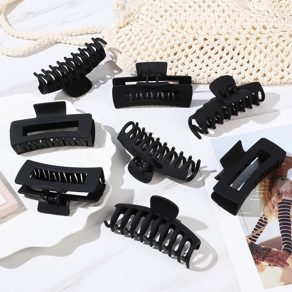 laxizar 8 Pack Claw Clips Rectangular Hair Clips for Women Girls Large Bandana Clips Strong Hold Hair Jaw Clips (Black)