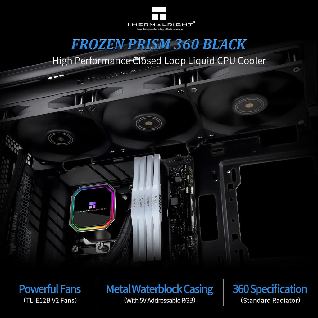 Thermalright Frozen Prism 240 Black CPU Liquid Cooler,Efficient PWM Controlled Pump 3300RPM,TL-E12 Series PWM Fan×2,Water Cooling Computer Parts,for AMD AM4/AM5,Intel LGA1150/1151/1200/1700/1851