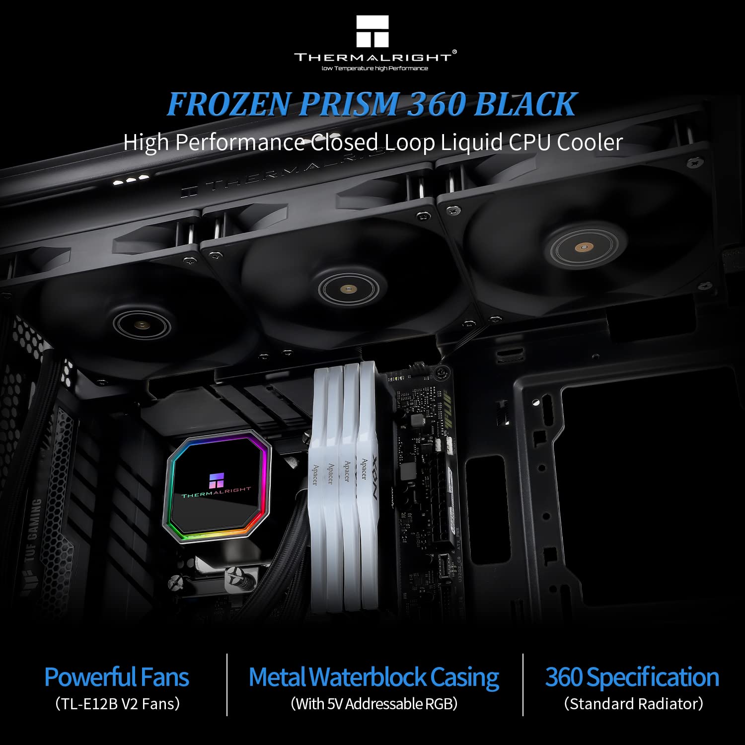 Thermalright Frozen Prism 240 Black CPU Liquid Cooler,Efficient PWM Controlled Pump 3300RPM,TL-E12 Series PWM Fan×2,Water Cooling Computer Parts,for AMD AM4/AM5,Intel LGA1150/1151/1200/1700/1851
