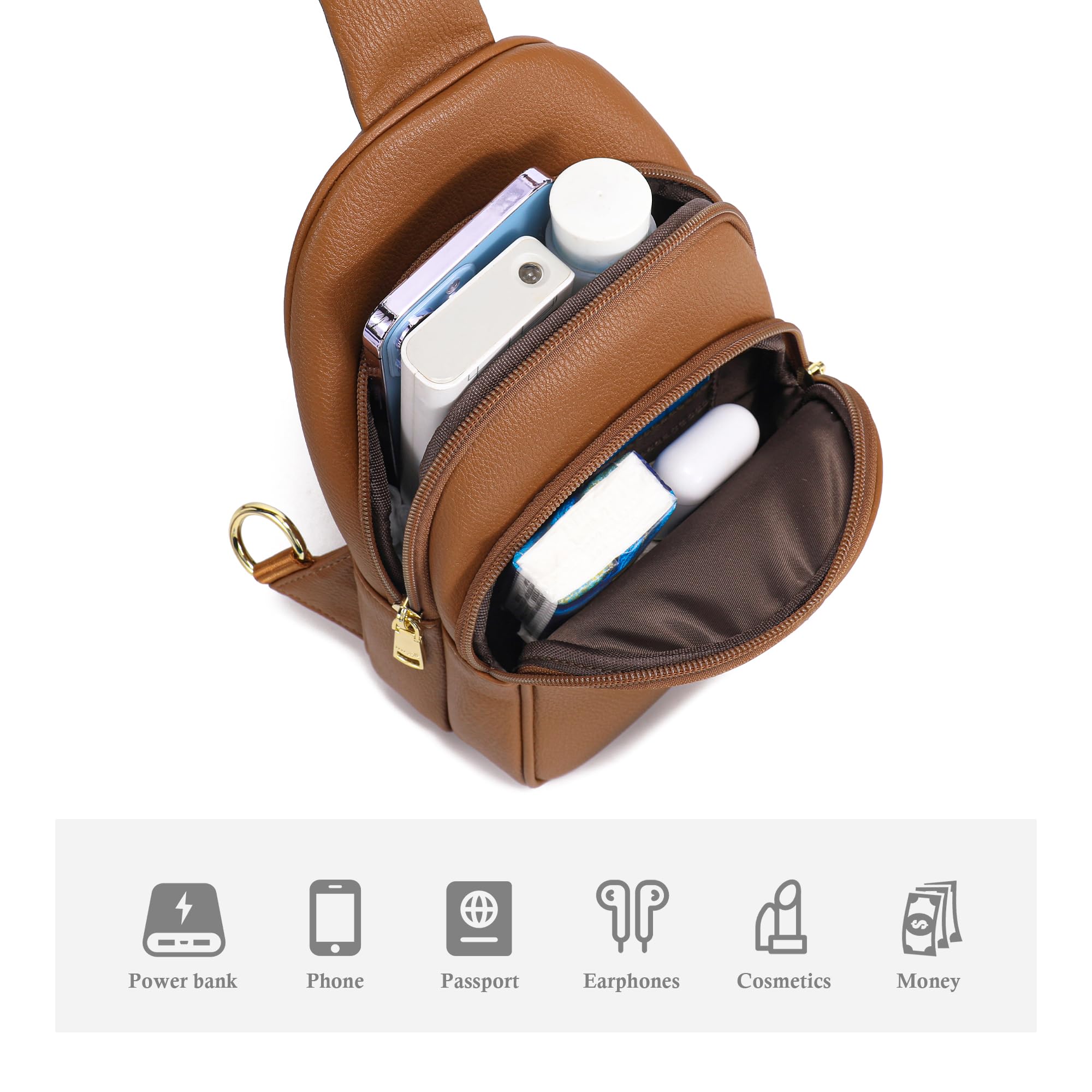 INICAT Small Crossbody Sling Bags Faux Leather Fanny Packs Purses for Women Everyday & Travel