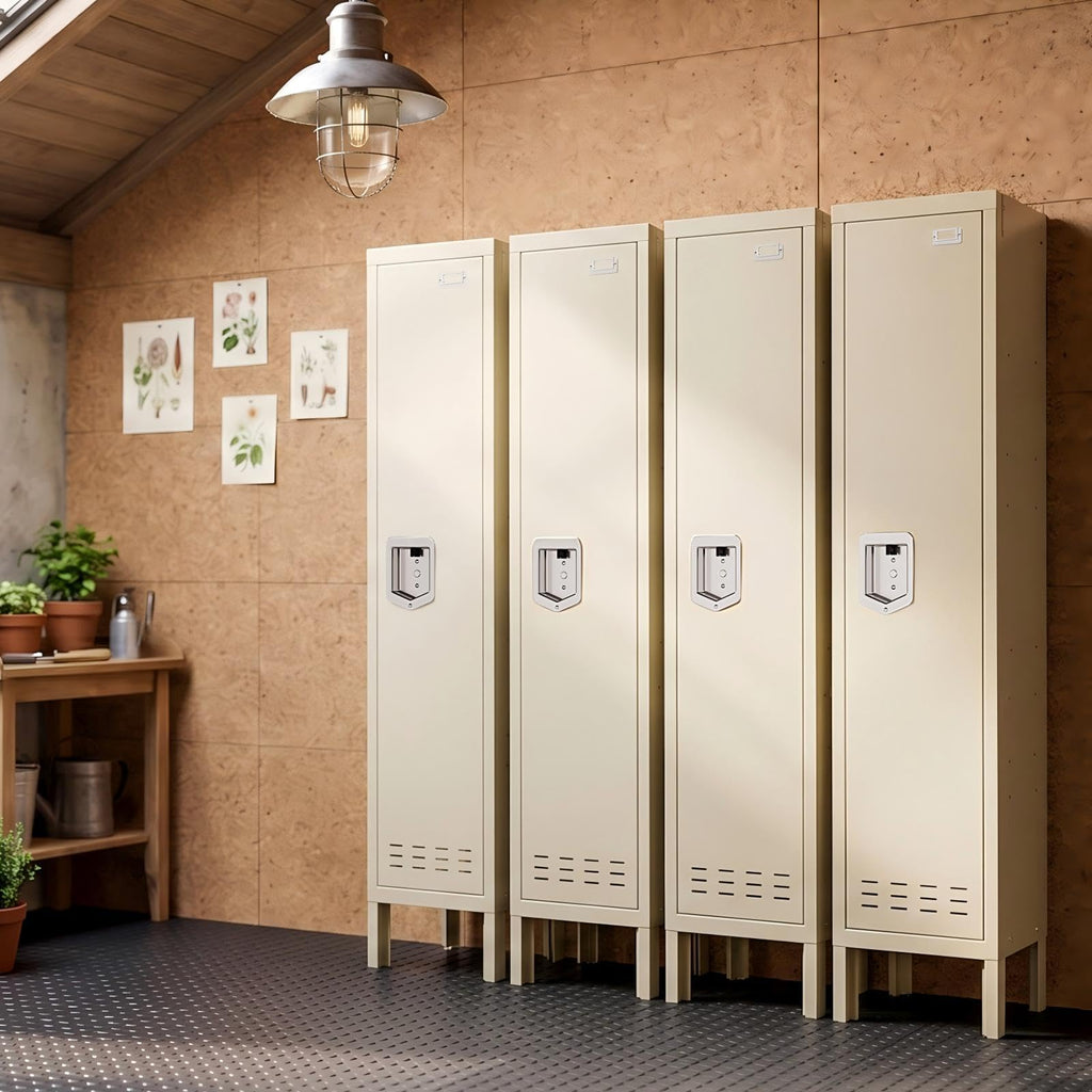 Lockers,Metal Locker, (Beige, 1 Door - (66.15" H x 11.8" W x 11.8" D))