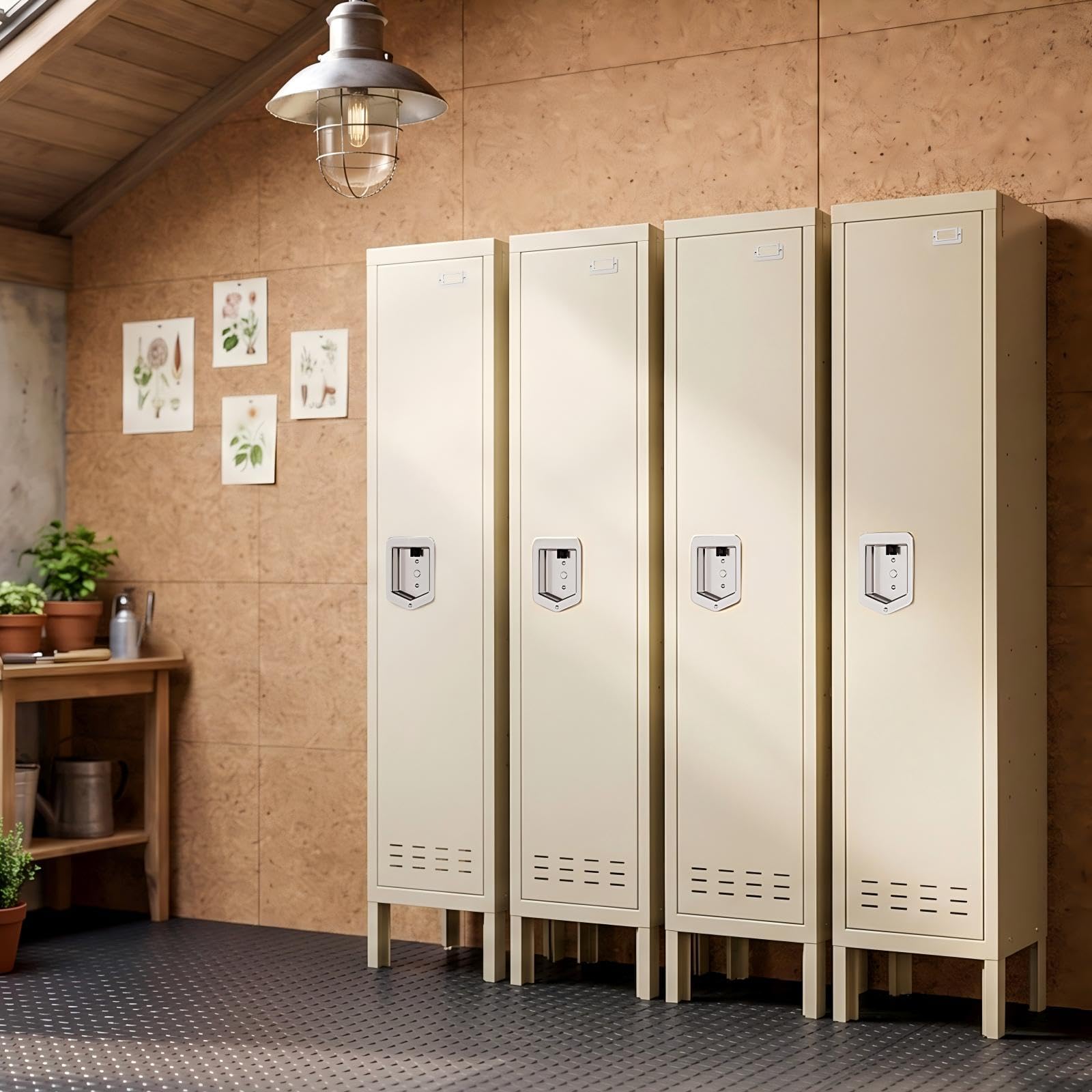 Lockers,Metal Locker, (Beige, 1 Door - (66.15" H x 11.8" W x 11.8" D))