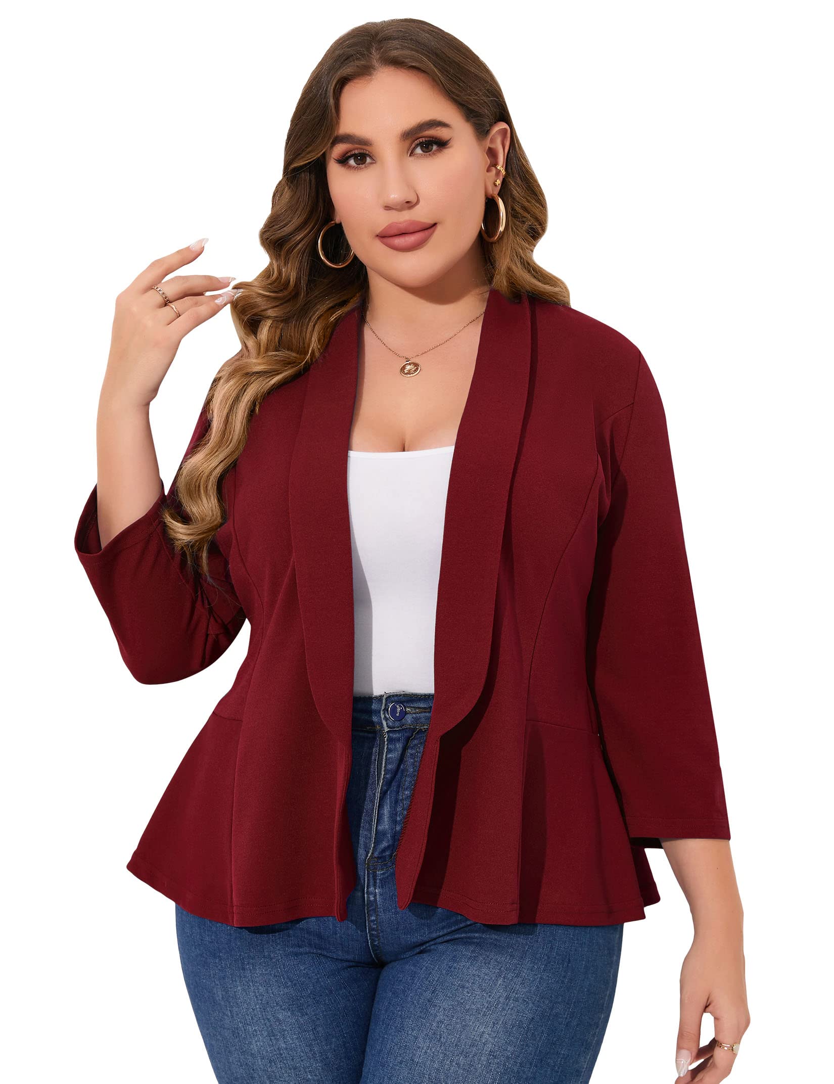 KOJOOIN Women Plus Size Casual Blazer Open Front Long Sleeve Work Office Cardigan Jackets