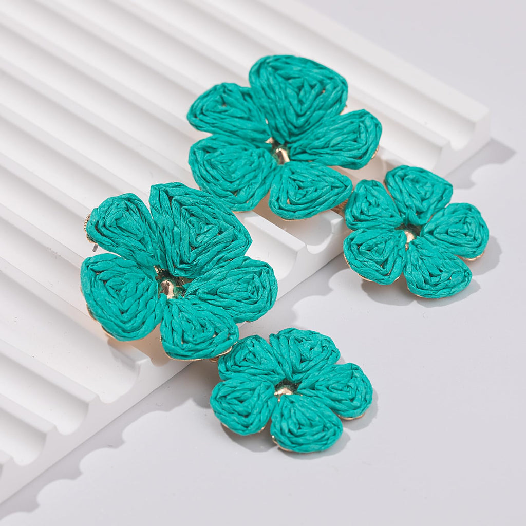 Boho Flower Earrings Statement Raffia Dangle Earrings Cute Floral Jewelry Trendy Summer Beach Vacation Outfits for Women