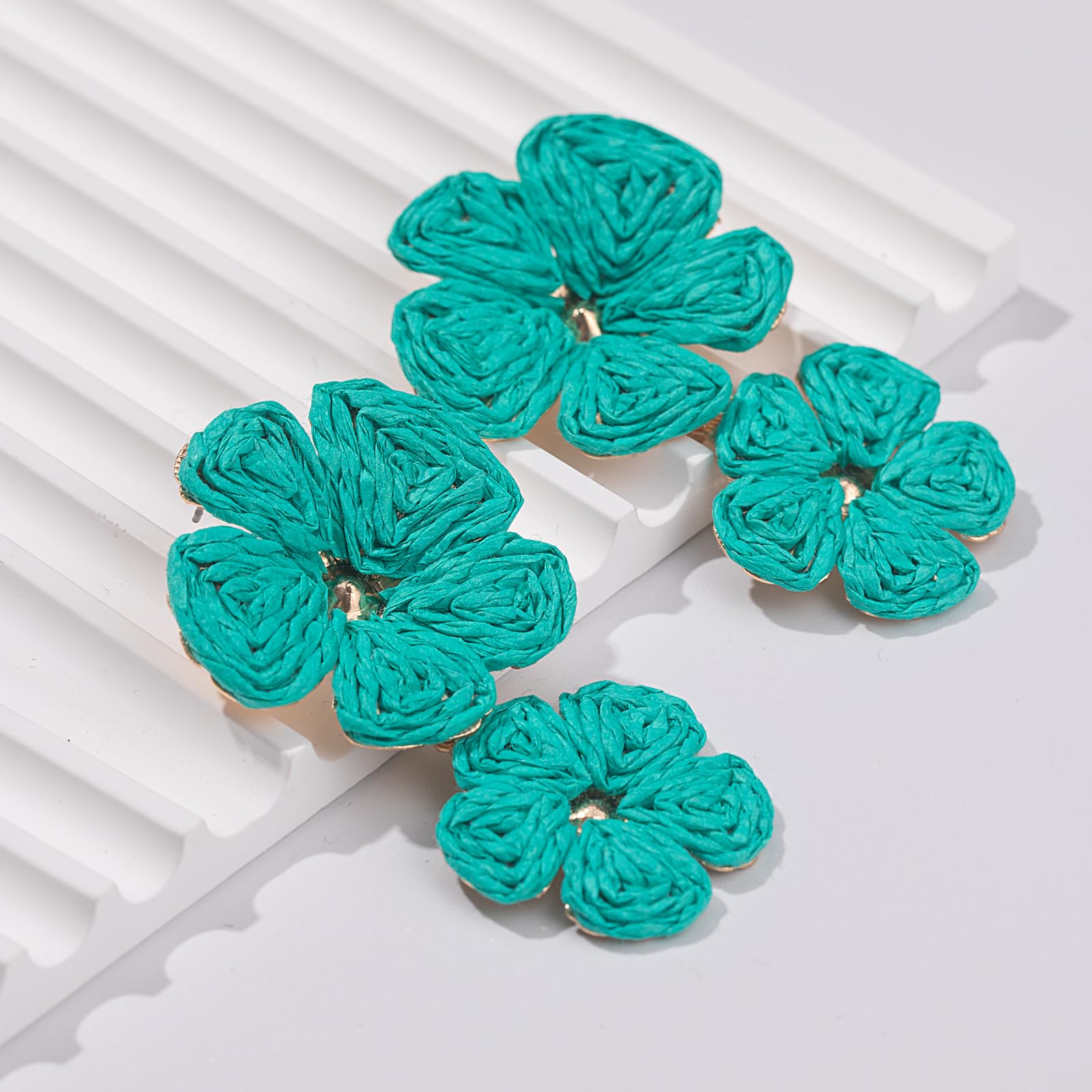 Boho Flower Earrings Statement Raffia Dangle Earrings Cute Floral Jewelry Trendy Summer Beach Vacation Outfits for Women