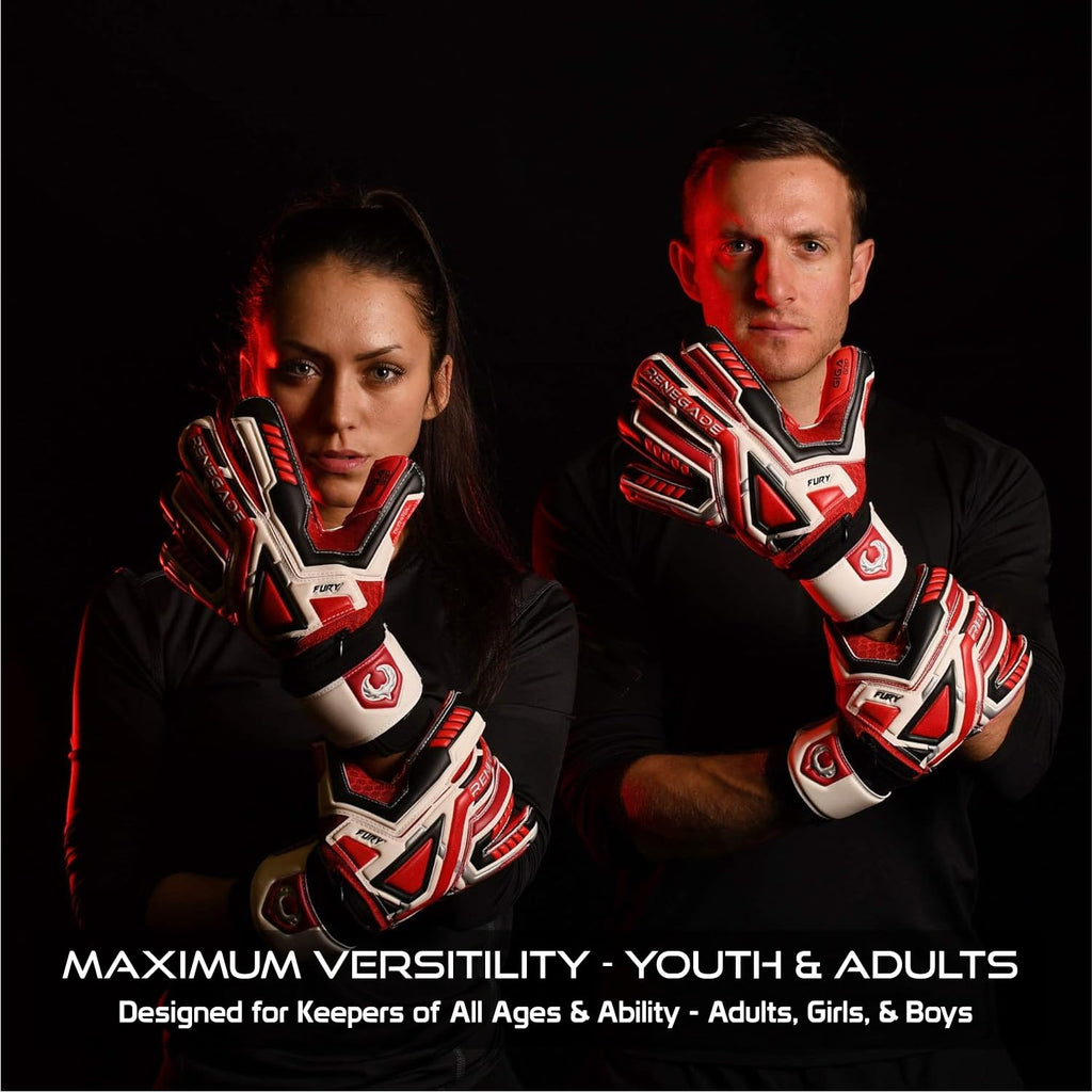 Renegade GK Fury Goalie Gloves with Microbe-Guard - Adult, Youth, Kids (Sizes 6-11) Pro-Tek Fingersaves & 4+3MM Giga Grip | High Performance Pro-Level Goalkeeper Glove | Based in USA