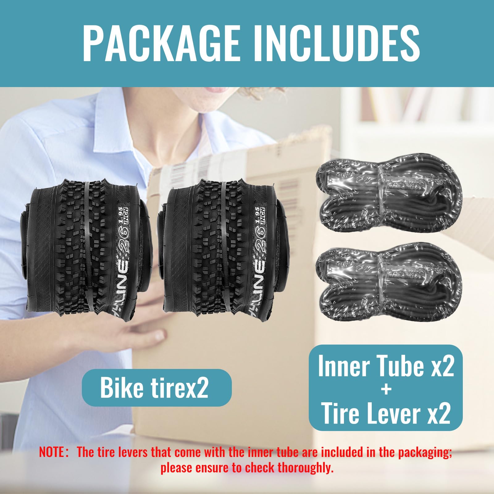 Hycline 2-Pack Mountain Bike Tires Set: 20/24/26/27.5-inch Folding Replacement High-Performance Wear-Resistant Bicycle Tires and Pair Inner Tubes with Tire Levers for MTB Off-Road Bike