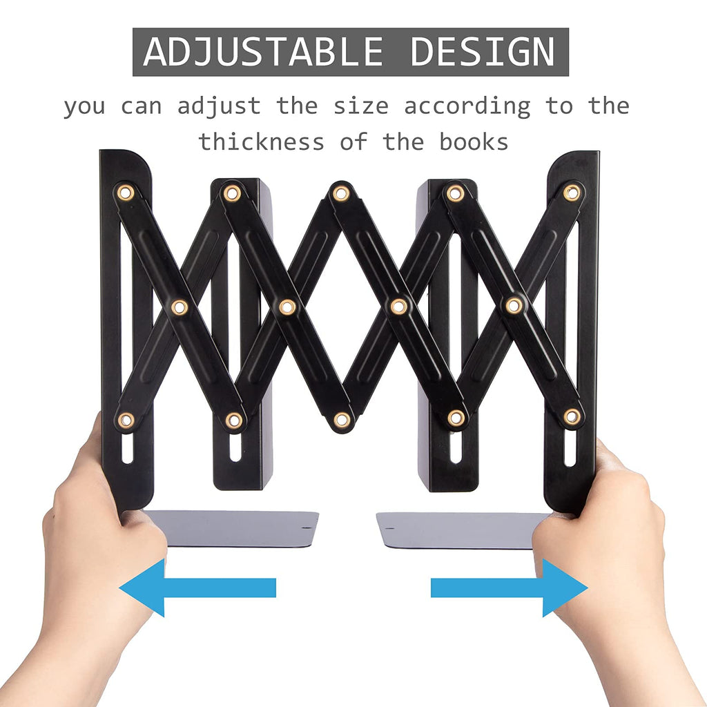 Aobopar Adjustable Book Ends, Metal Bookends for Heavy Books, Desk Book Holder for Shelves, Book Organizer for Desk, Suitable for Office, Home and School Use (Black)