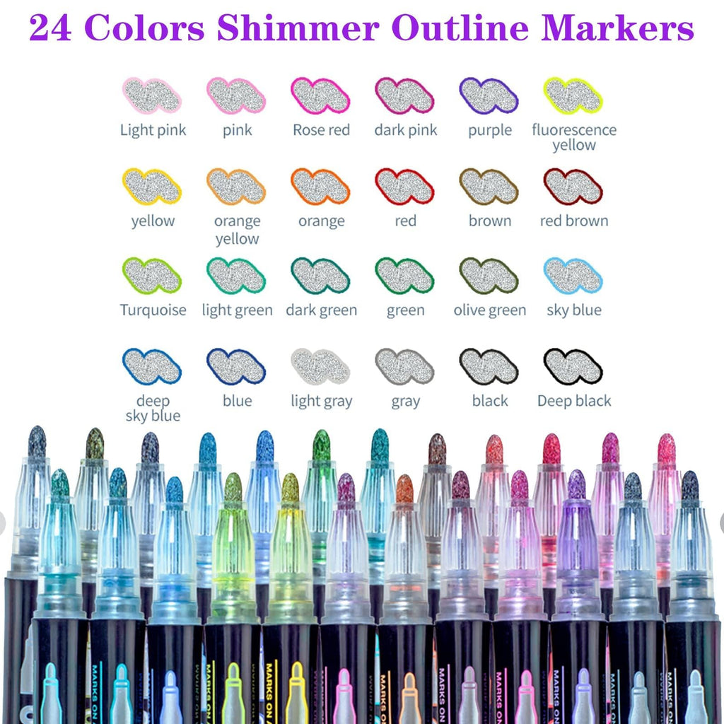Glitter Markers Self Outline Pens Metallic: 12 Shimmer Tween Teen Girl Gifts Trendy Stuff,Drawing Art Supplies Kids 6-8 9-12 10-12,Arts Crafts Kids Ages 8-12 Year Old,Cute Cool Fun Crafts Girls 8-12