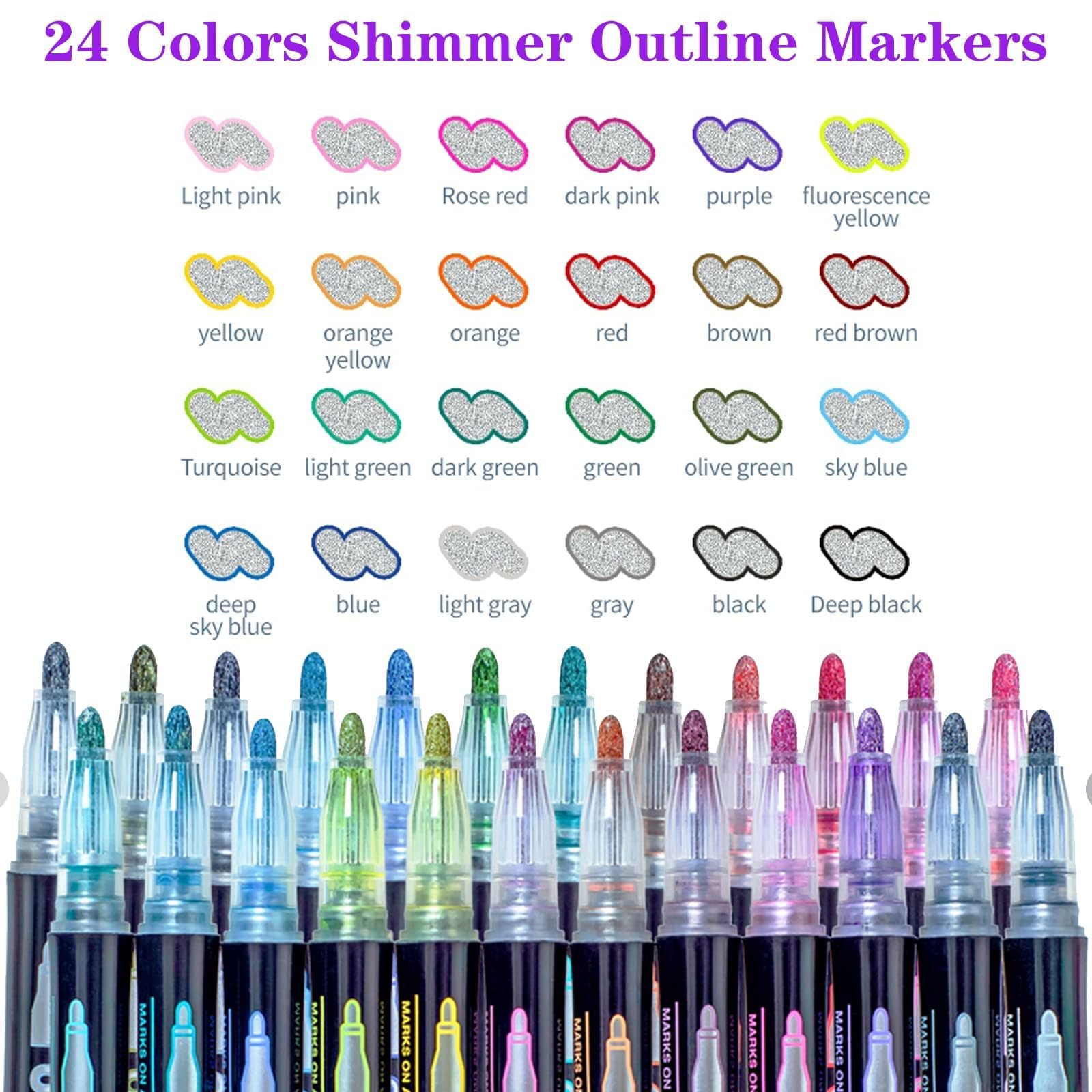 Glitter Markers Self Outline Pens Metallic: 12 Shimmer Tween Teen Girl Gifts Trendy Stuff,Drawing Art Supplies Kids 6-8 9-12 10-12,Arts Crafts Kids Ages 8-12 Year Old,Cute Cool Fun Crafts Girls 8-12