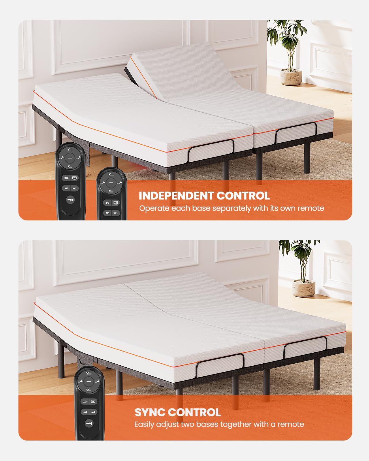 AMADA HOMEFURNISHING Adjustable Bed Frame with Massage, App-Controlled Twin XL Adjustable Bed Base with 4 USB Ports & Under-Bed LED Light, Wireless Electric Bed Frame, 4 Height Options, TXL2