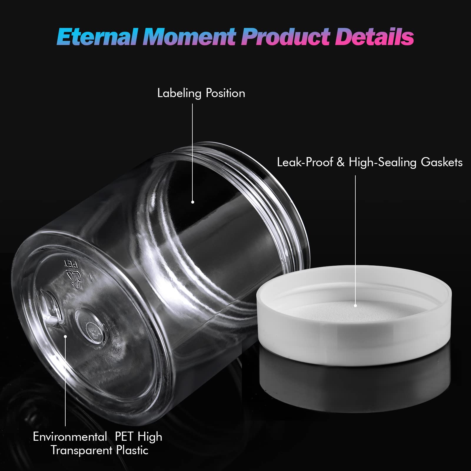 Eternal Moment 36 Pack 1 OZ Plastic Jars Round Clear Cosmetic Container Jars with Lids, Perfect for Lotion, Cream, Ointments, Makeup, Eye Shadow, Rhinestone, Samples, Pot, Travel Storage