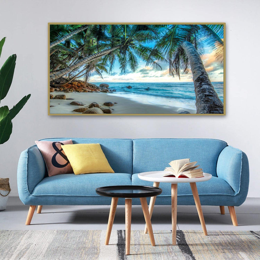 Yunnuo Diamond Art Kit, Tropical Beach Sunset with Palm Trees, DIY Round Gem Art Canvas, Crafts for Adults and Beginners, 12x16 in, Landscape Painting