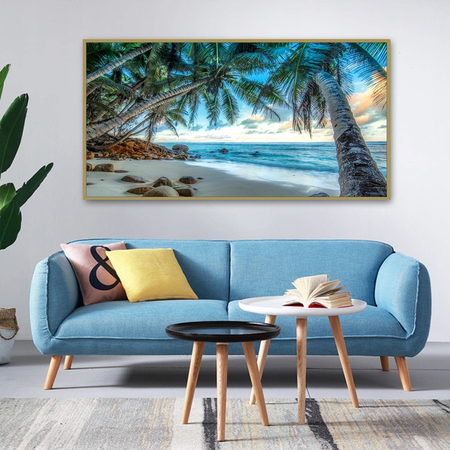 Yunnuo Diamond Art Kit, Tropical Beach Sunset with Palm Trees, DIY Round Gem Art Canvas, Crafts for Adults and Beginners, 12x16 in, Landscape Painting