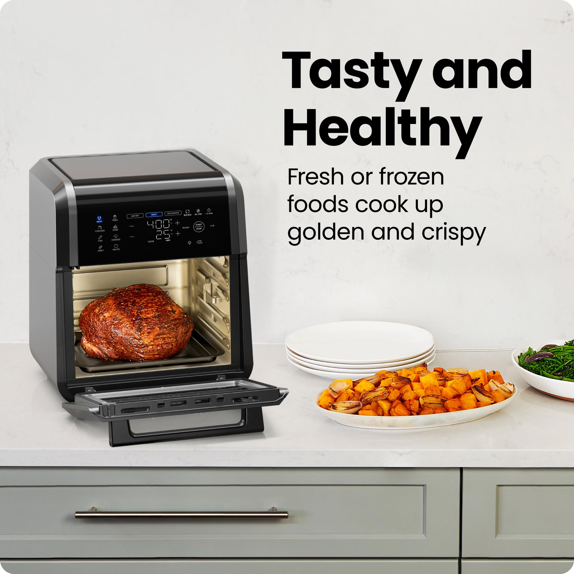 Chefman 12-Quart 6-in-1 Rotisserie Air Fryer Oven & Dehydrator, 12 Presets, Touchscreen, Family Size, Dishwasher-Safe Parts, Black