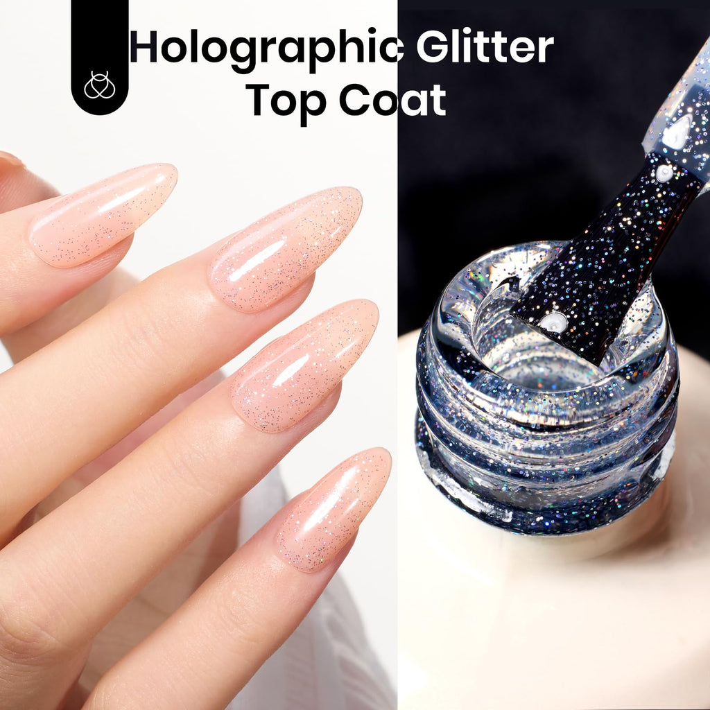 Beetles Heart Gel Top Coat 15ml - Hema Free Glitter Shine No Wipe Top Coat Long-Lasting for Gel Polish, Pink Heart Sparkle Soak Off UV LED Gift for Women