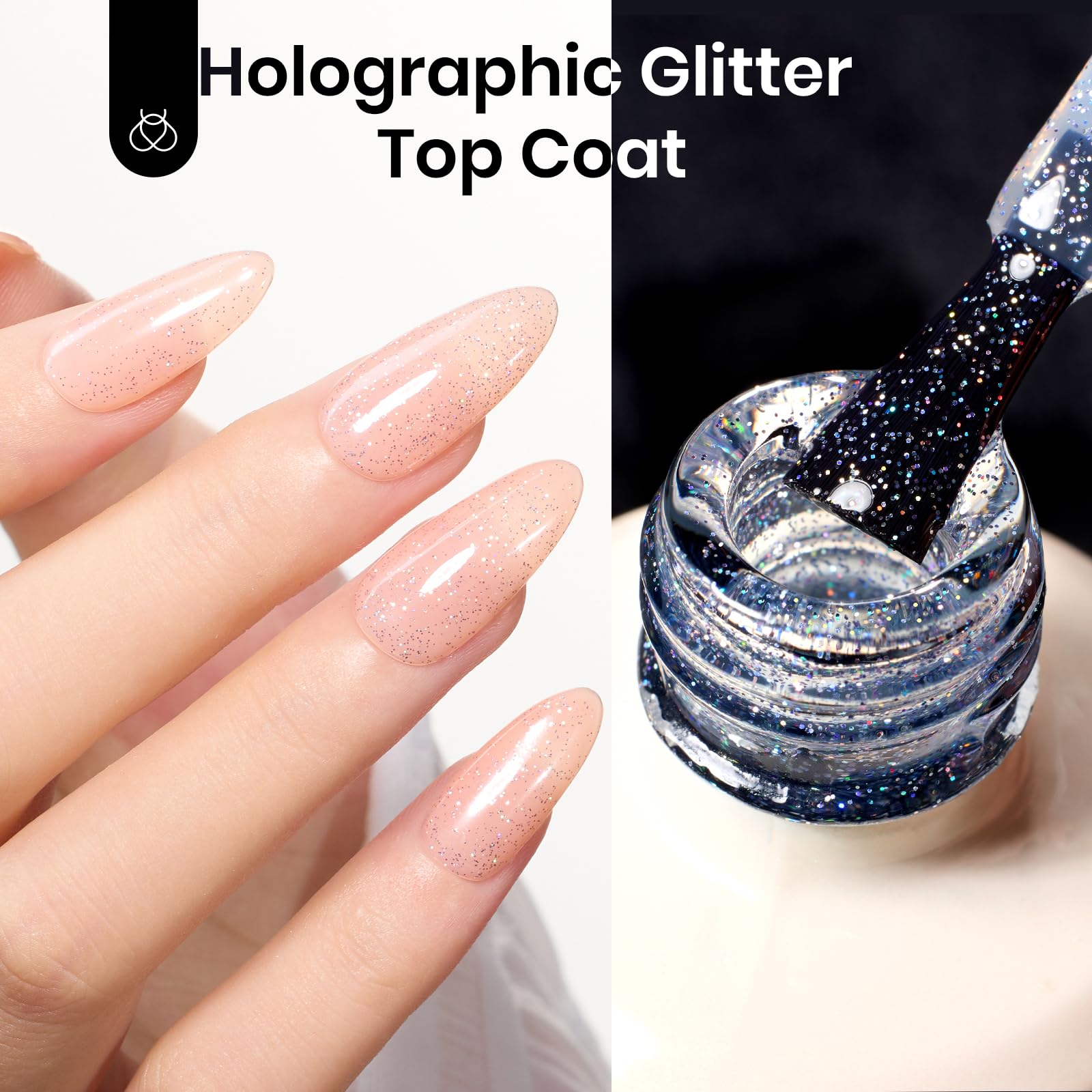 Beetles Heart Gel Top Coat 15ml - Hema Free Glitter Shine No Wipe Top Coat Long-Lasting for Gel Polish, Pink Heart Sparkle Soak Off UV LED Gift for Women