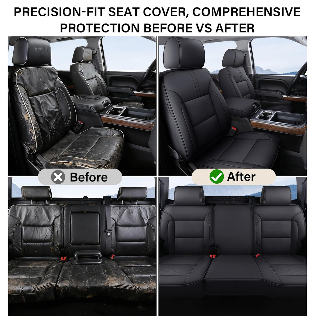 Coverado Chevy Silverado Seat Covers, Faux Leather Seat Covers Fit for Chevy Silverado GMC Sierra 2007-2025 1500, 2015-2025 2500HD 3500HD Crew Double Extended Cab (Front, Black)