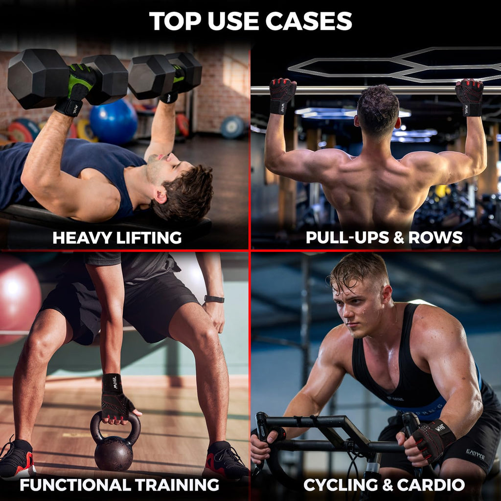 MhIL Workout Gloves for Men – Comfortable Gym Gloves for Men with Enhanced Grip for Safety and Hand Protection – Weight Lifting Protection with Wrist Wraps Support for Performance Boost and Style