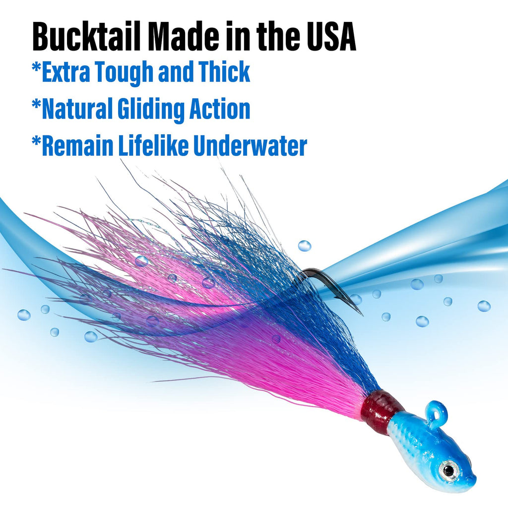 Dr.Fish 3 Pack Bucktail Jig Lure Hair Jig Saltwater Freshwater Lures Surf Fishing Bass Flounder Striper Bluefish Halibut Redfish