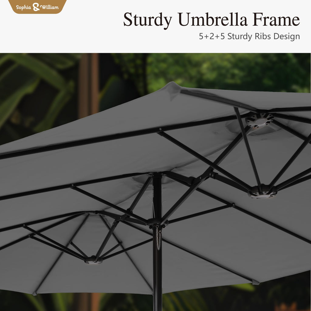 Sophia & William 15 ft Extra Large Patio Umbrella with Base Included, Rectangular Outdoor Umbrella Heavy Duty, Market Umbrella Double-sided Fade Resistant for Pool Garden Backyard, Beige