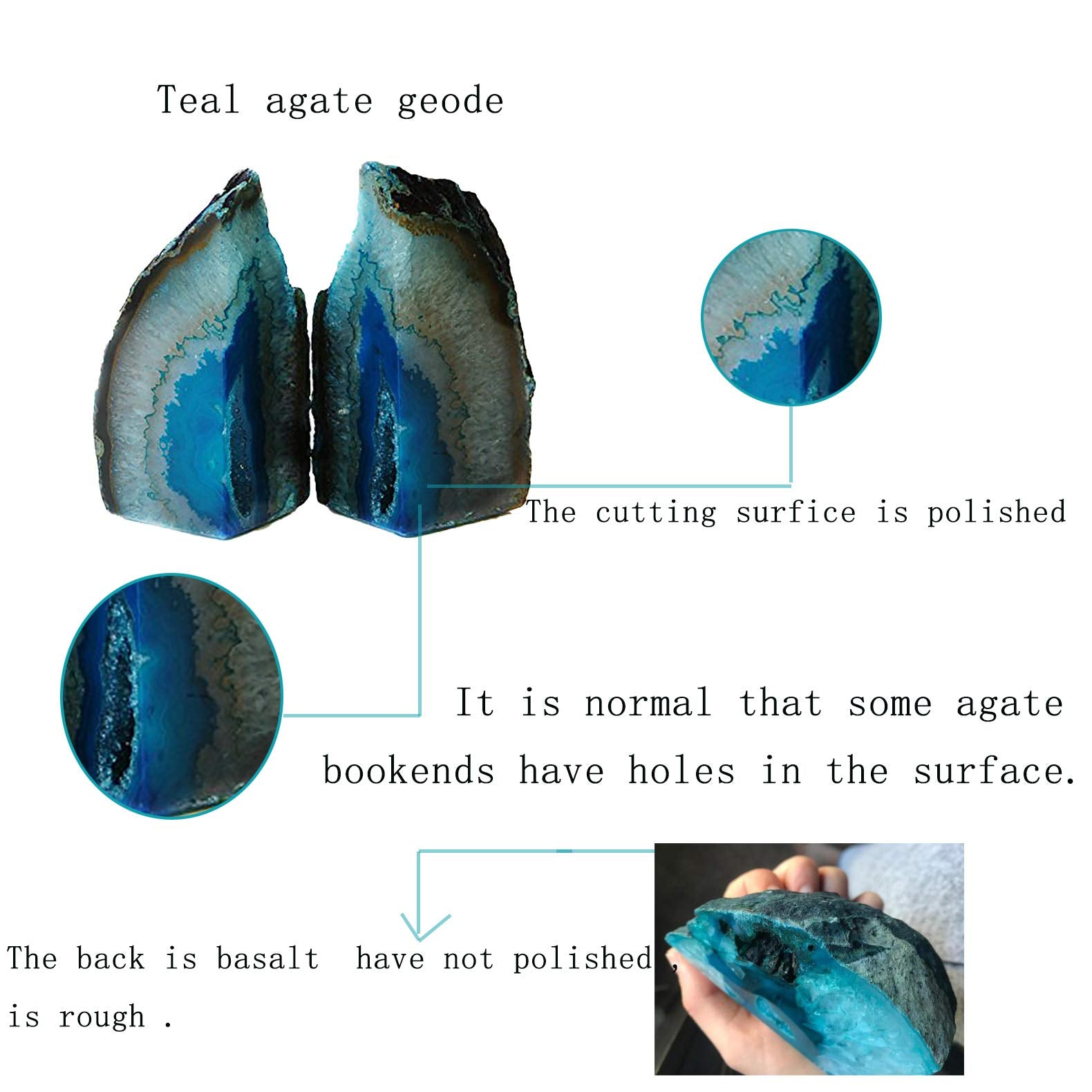 JIC Gem Black Agate Geode Bookends 2-3 Lbs Anti-Slip Rubber Pads Heavy Duty | 1Pair Natural Black Agate Crystal Decor for Shelves & Desk, Unique Small Stone Book Holder Gift for Office & Home Decoration