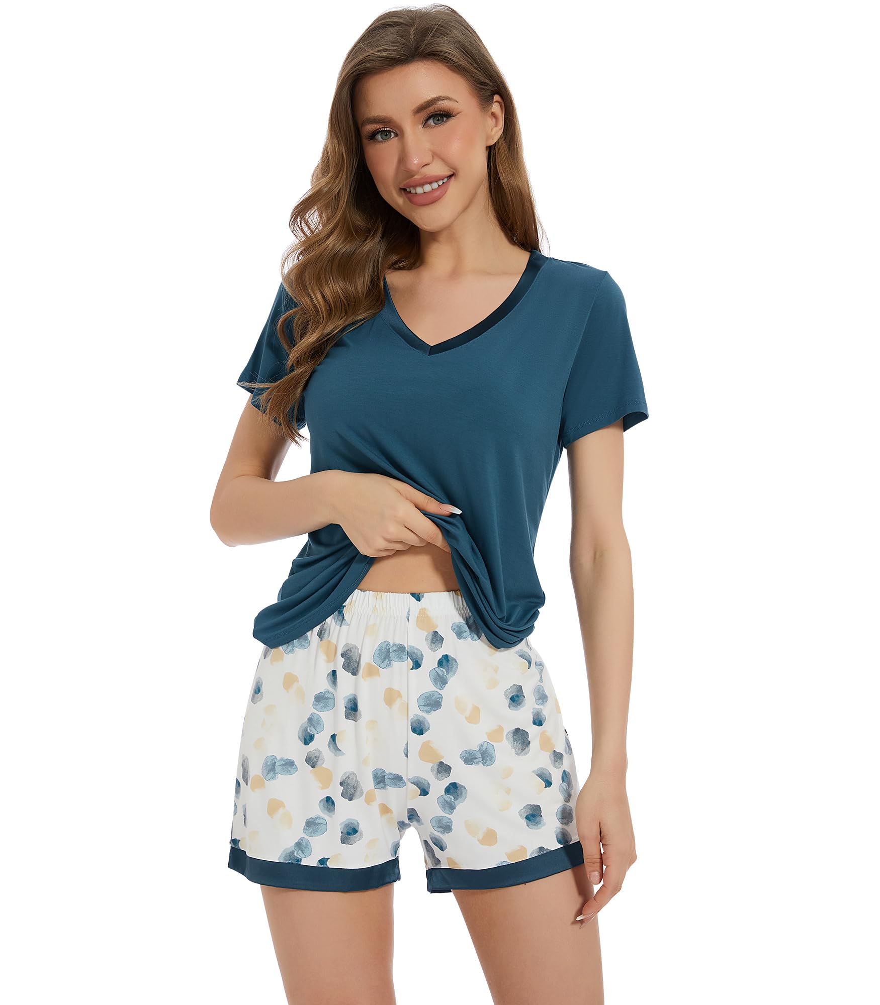 WiWi Viscose from Bamboo Pajamas Set for Women Super Soft Short Sleeve Cooling Summer Plus Size Pjs Sets Sleepwear S-4X