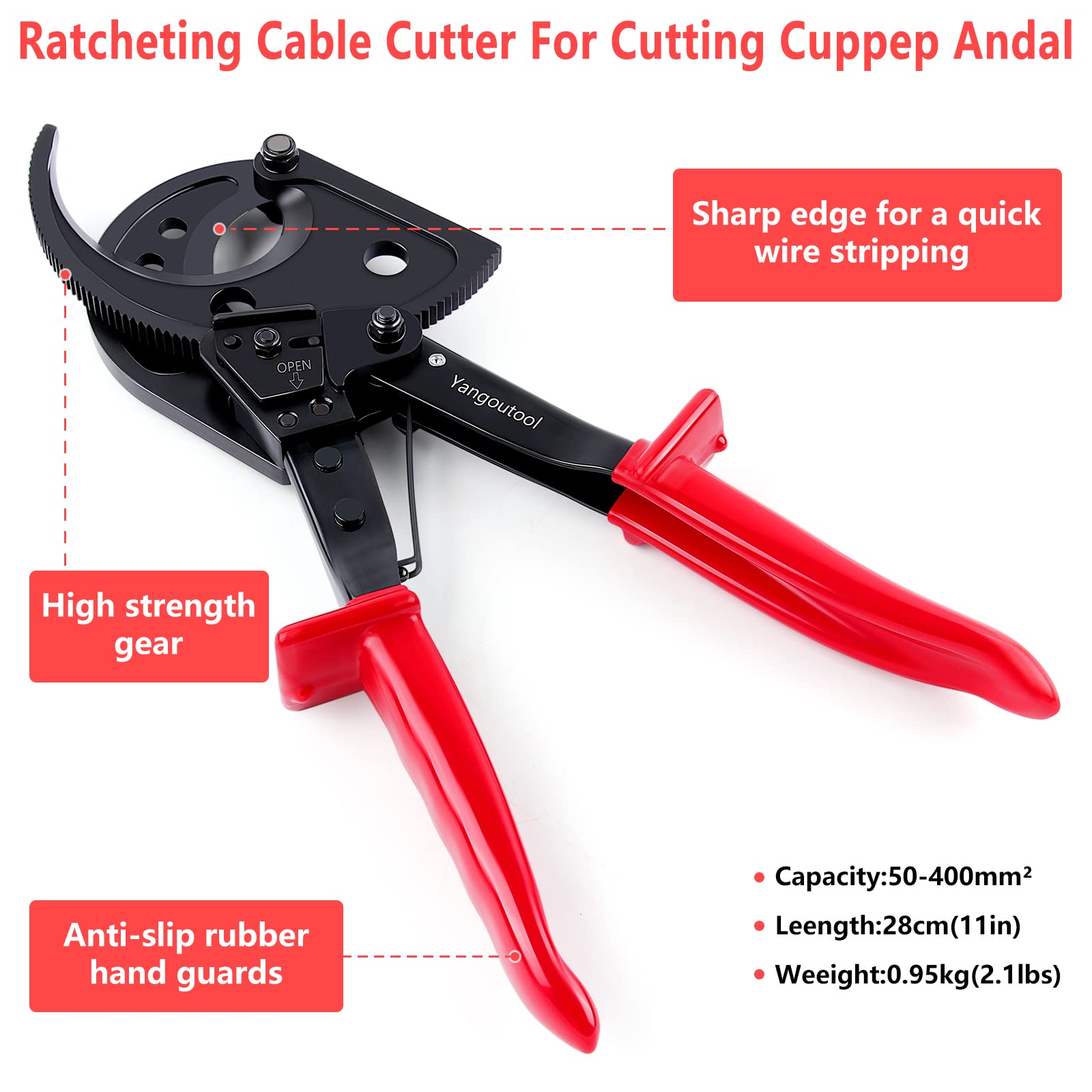 Yangoutool Heavy-Duty Ratcheting Cable Cutters for Large Copper, Aluminum, and Armored Cables - J40 Wire Cutter up to 300 mm², Electrical Wire Cutting Tool