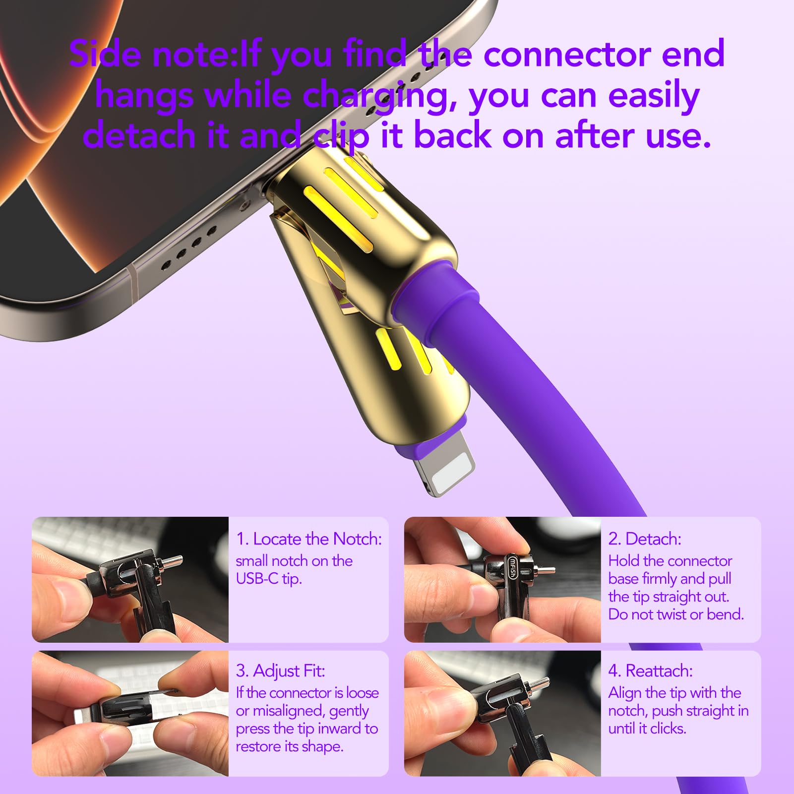 MFish 4-in-1 USB Charging Cable with Carrying Case, 240W Fast Charger Cord, USB-A & Dual USB-C to USB-C/Lightning, for iPhone 17/16/15/14, iPad, MacBook & More(Black, 3.3FT)