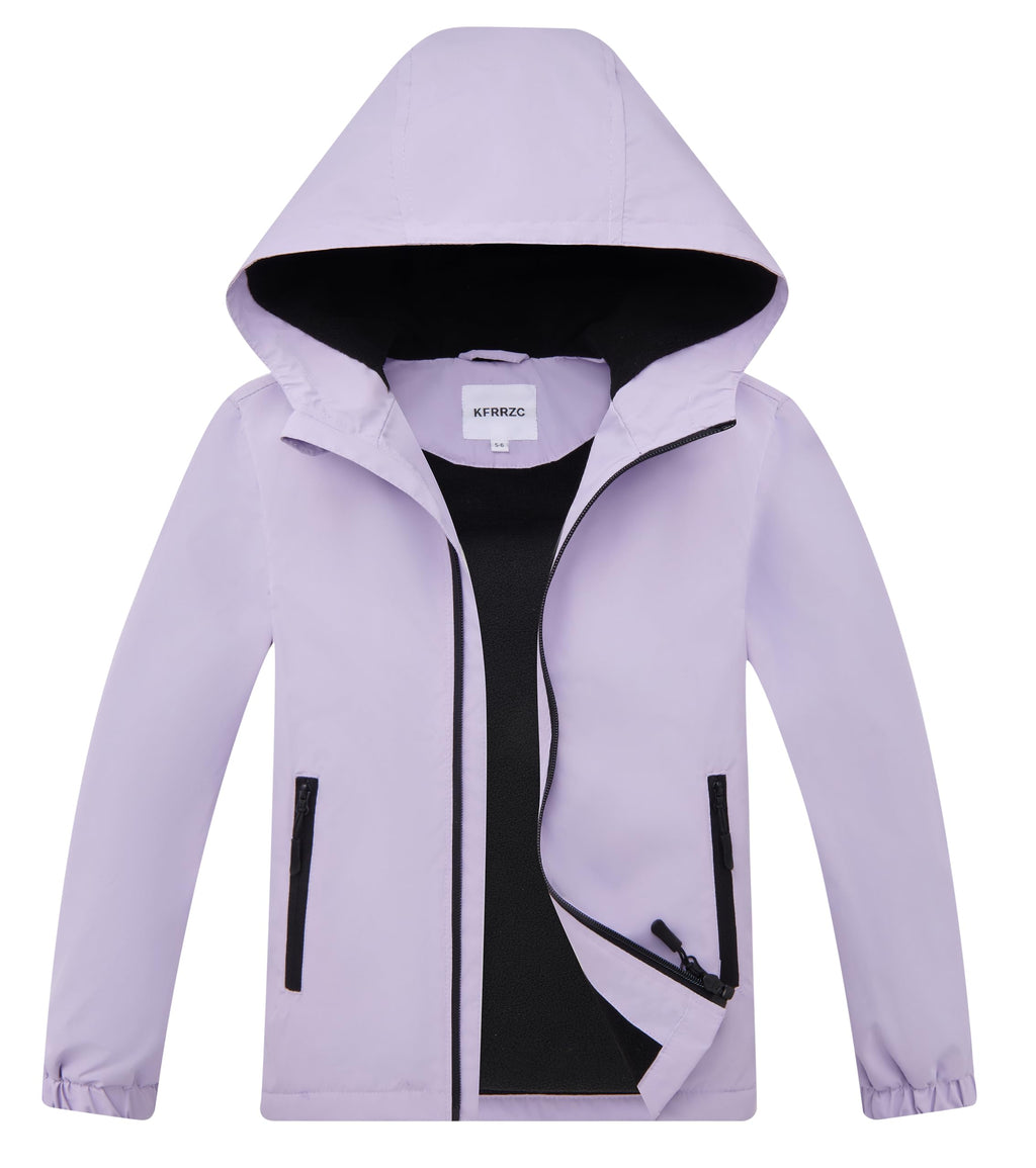 Boys Girls Rain Jackets Waterproof Hooded Fleece Raincoats Lightweight Windbreakers for Kids