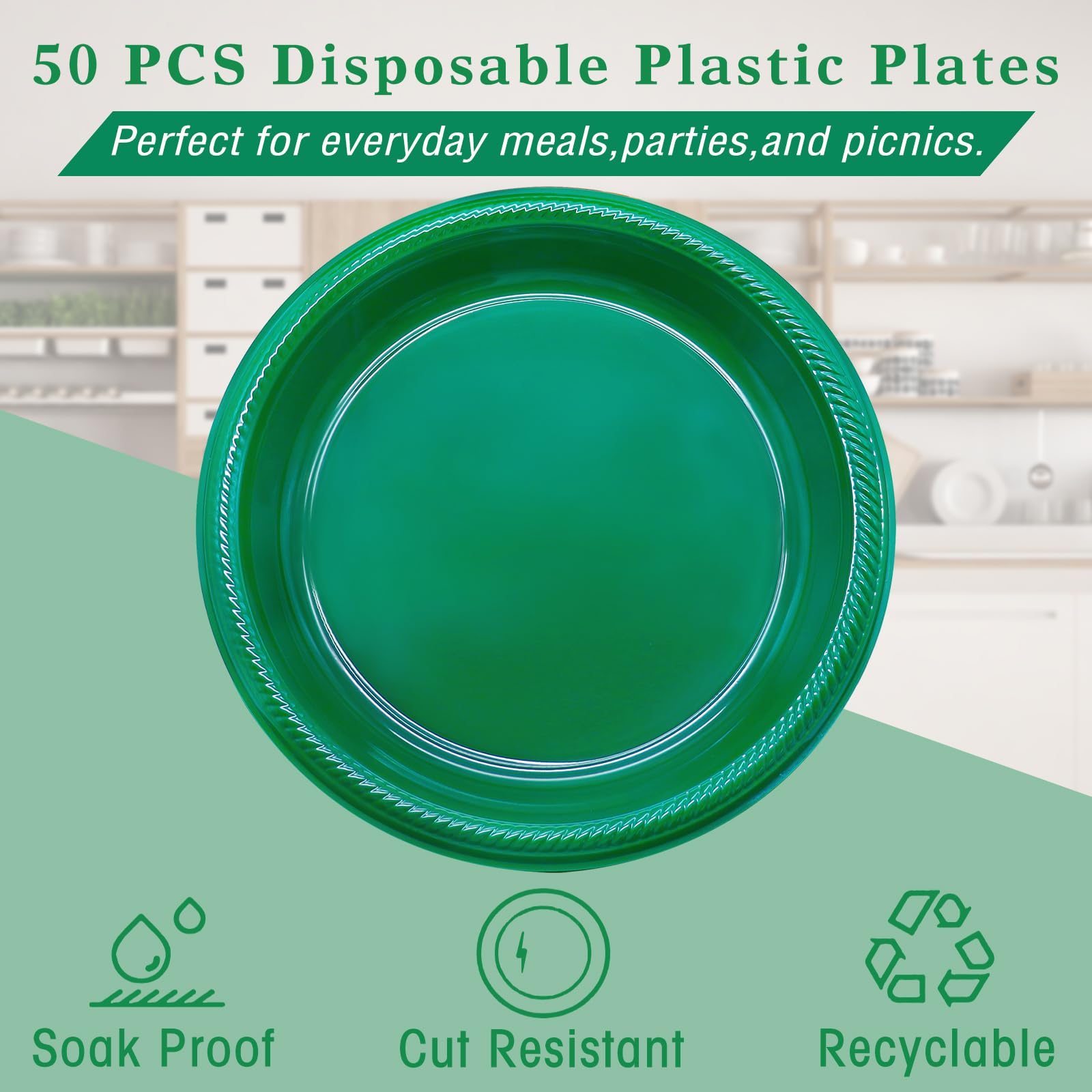 50 Pcs Black Plastic Plates, 10 Inch Black Plates, Black Party Plates Disposable for Birthday Weddings Fathers Day World Cup