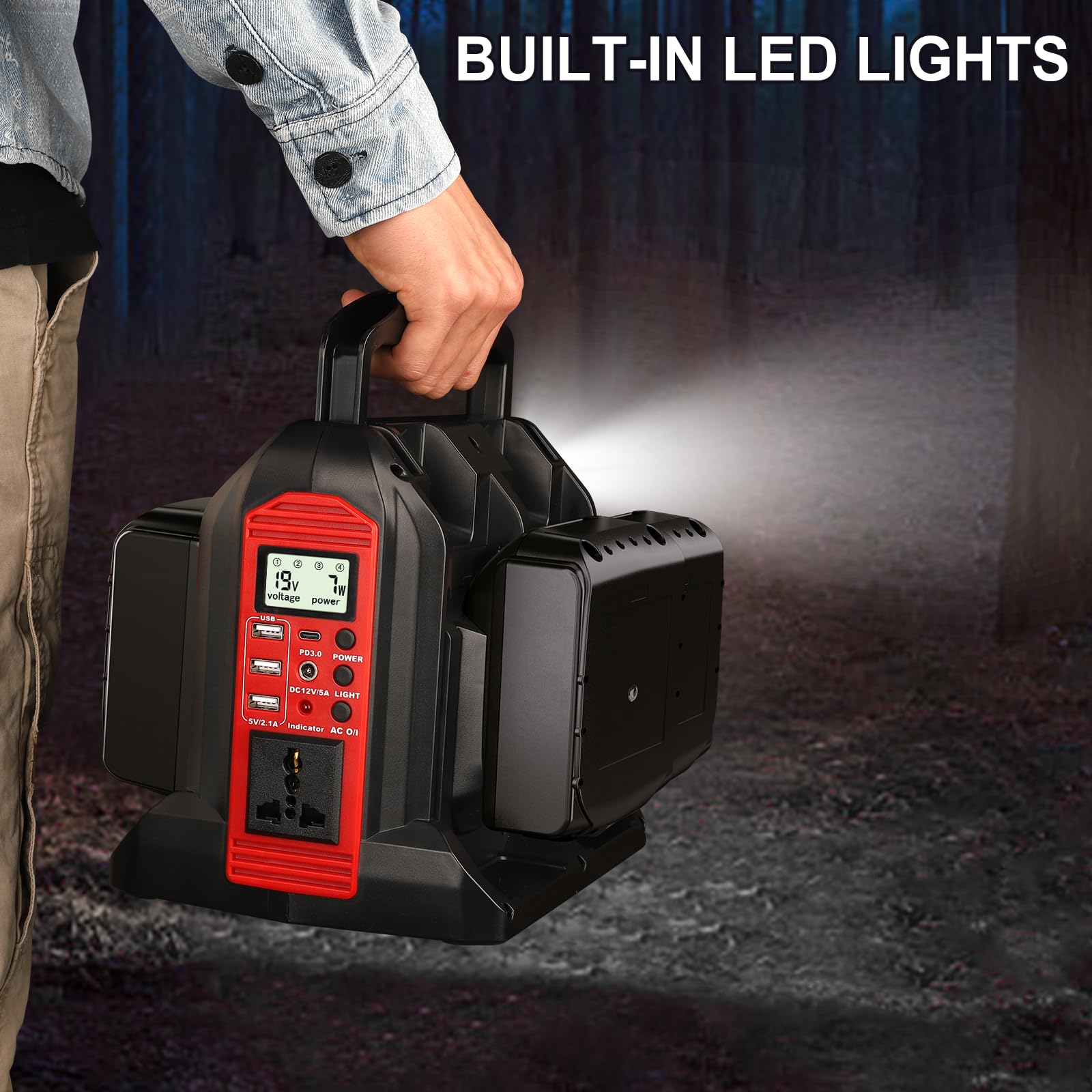 350W Inverter for Milwaukee 18V Li-ion Battery, 4-Port 20V to 120V Pure Sine Wave Inverter with LED Light, 3 USB-A Port, 1 USB-C Port, 1 DC Port, Power Station for Outdoor Camping(No Battery)