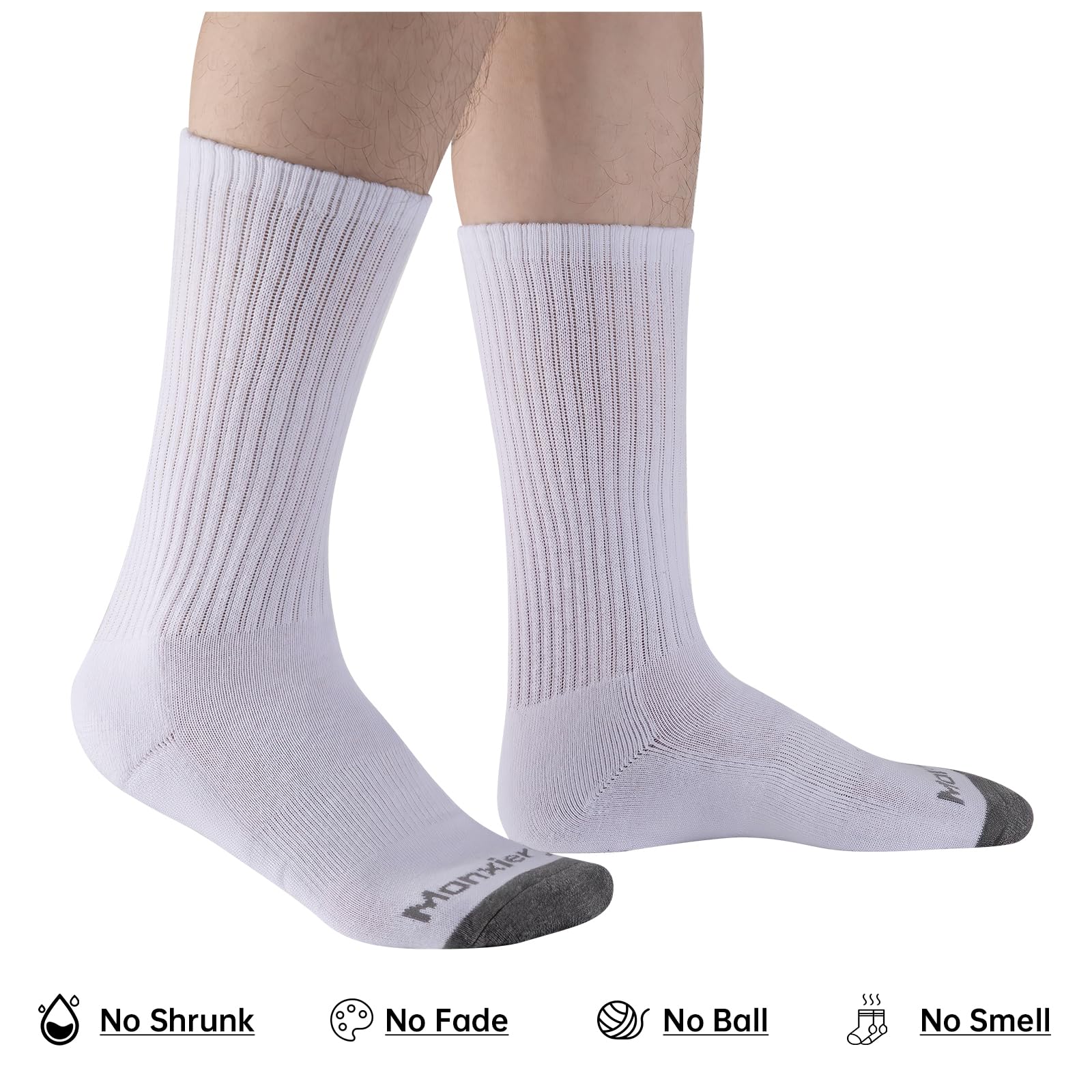 Monxiery Mens Cotton Moisture Wicking Cushioned Crew Socks, Athletic Performance Work socks