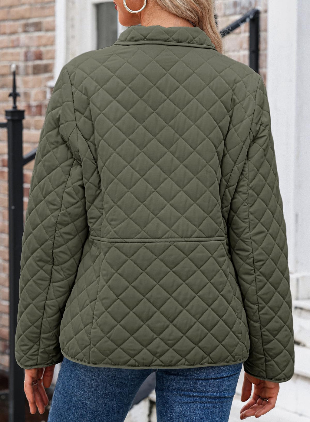 Dokotoo Women's Winter Quilted Jackets Long Sleeve Button Down Diamond Puffer Jacket Outerwear Coats with Pockets