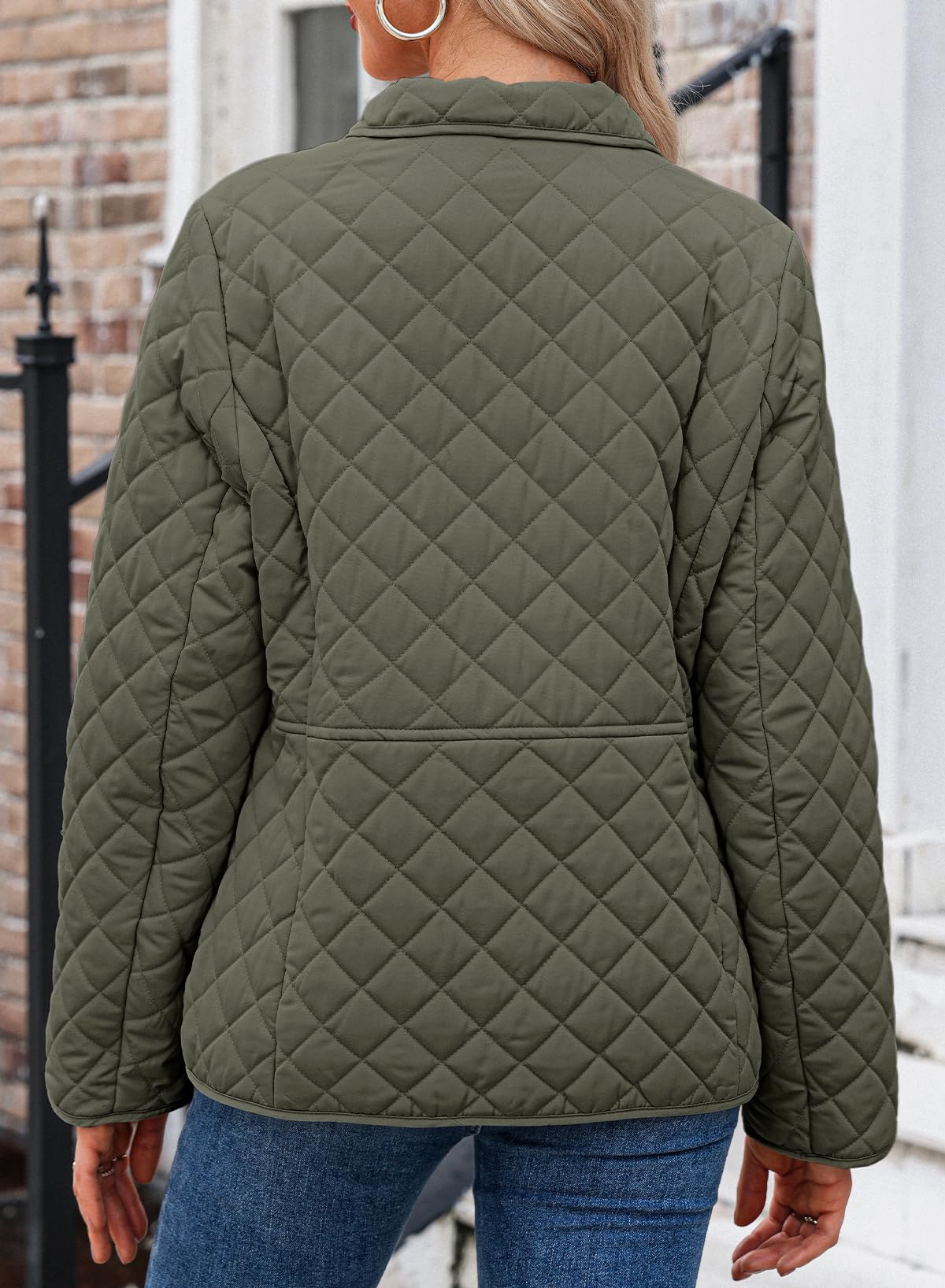 Dokotoo Women's Winter Quilted Jackets Long Sleeve Button Down Diamond Puffer Jacket Outerwear Coats with Pockets